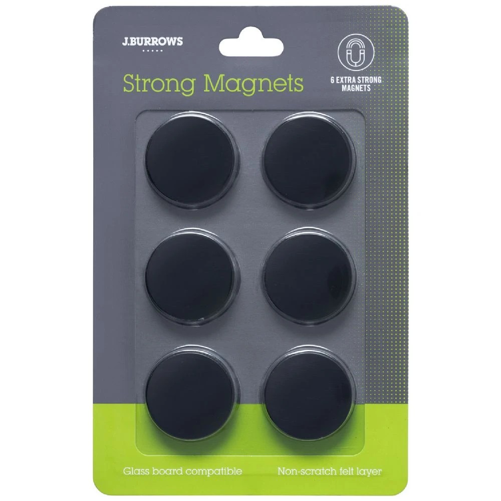 1 J.Burrows Super Strong Round Magnets Black 6 Pack, 1 of 2