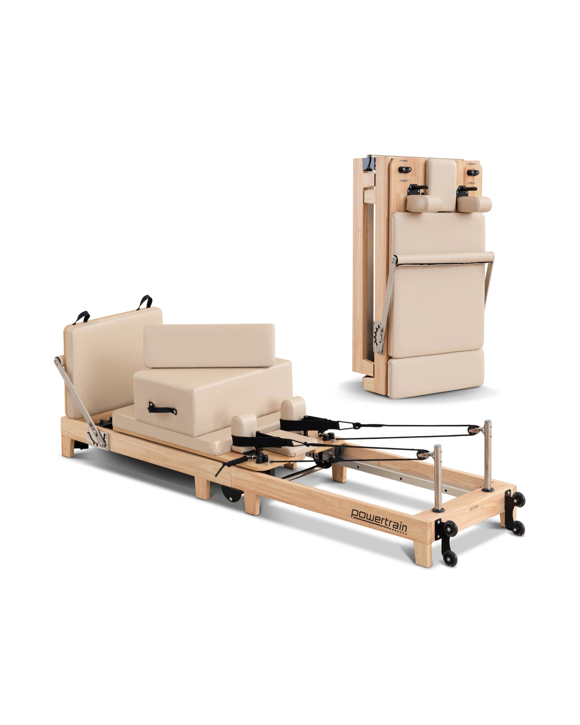 1 Powertrain Selina Pilates Reformer Machine Wooden Folding Multifunctional Home Gym, 1 of 9