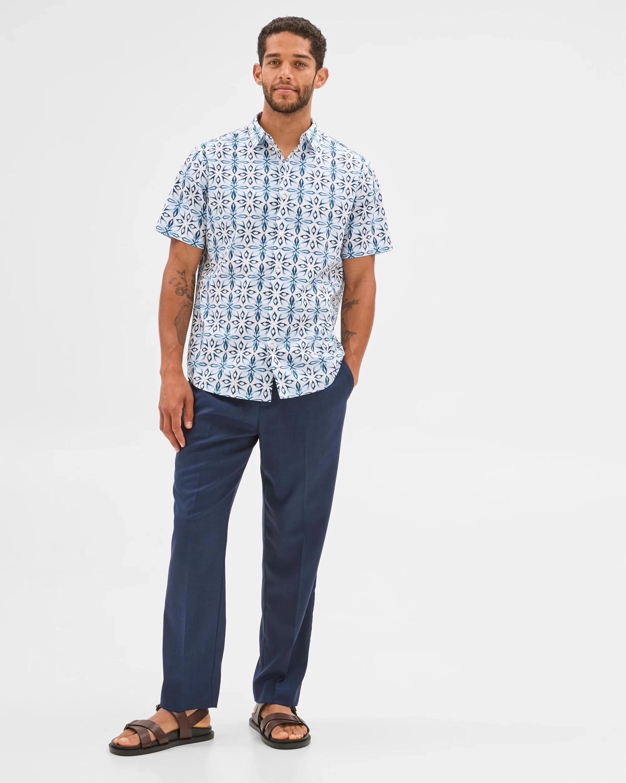 2 Australian Cotton Short Sleeve Shirt - Preview TILE AOP WHITE, 2 of 5