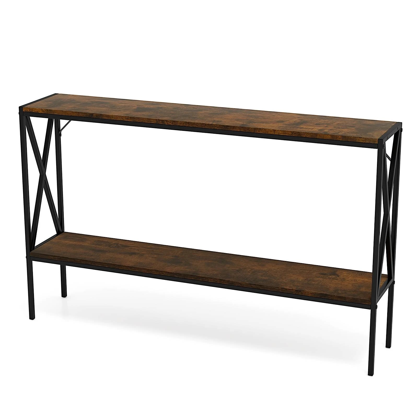 1 Costway Metal 2-Tier Console Table Narrow Sofa Side Table Entry Hallway, 1 of 4