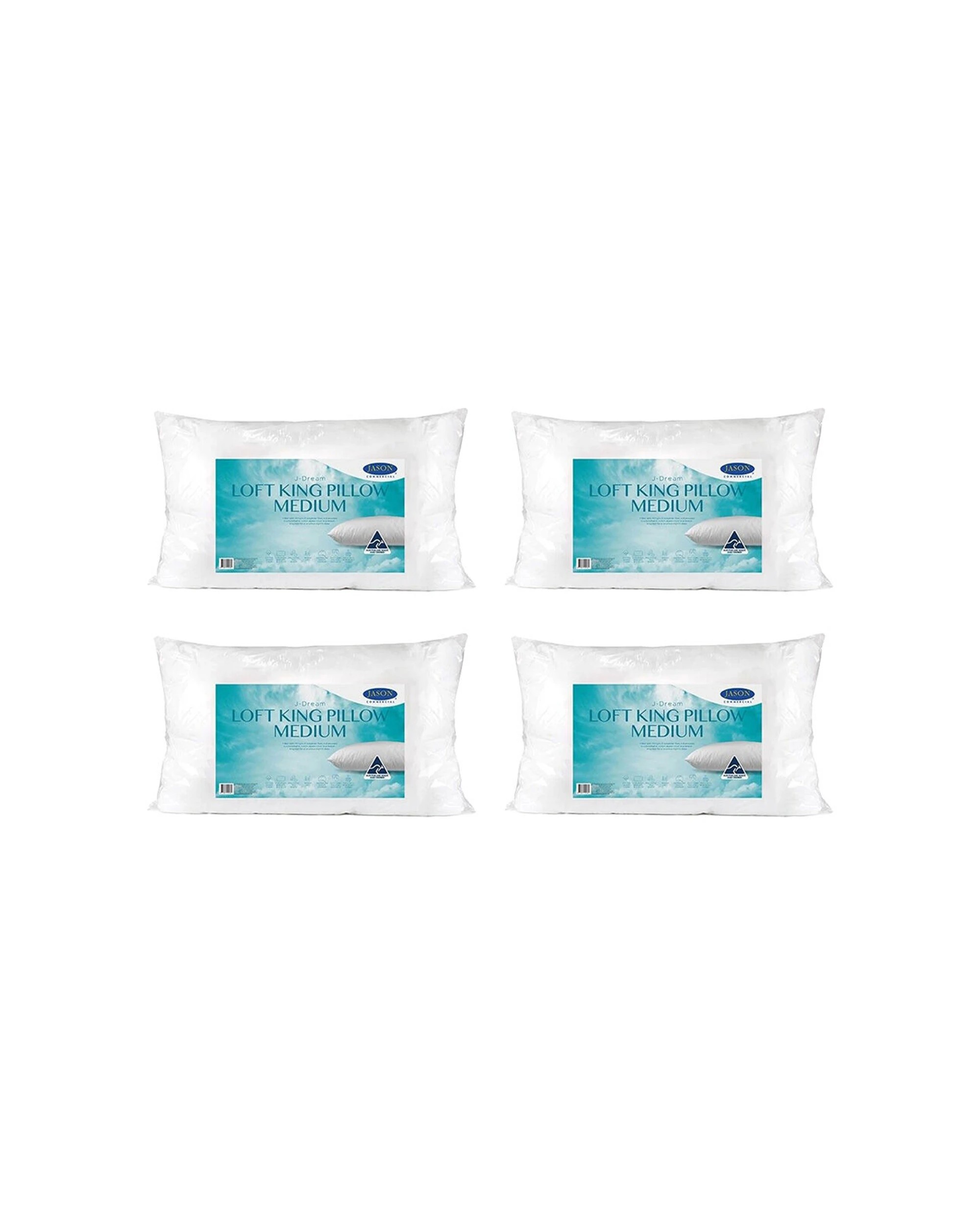1 Jason Commercial J-Dream Loft Medium 1100gm Pillow 4PK 50x90cm - White, 1 of 3