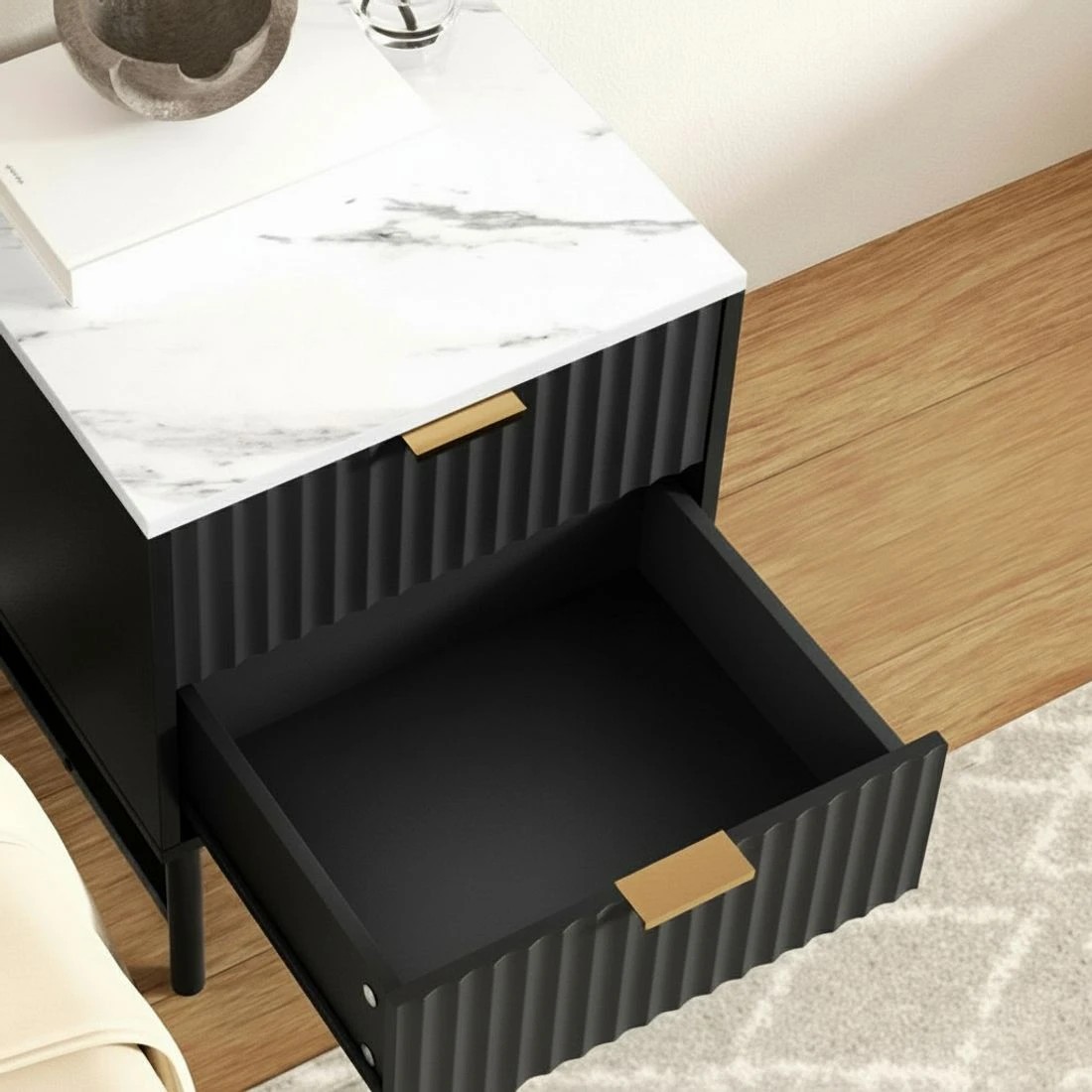 5 Artiss Bedside Table 2 Drawers Nightstand Bedroom Furniture Storage Modern Decor Easy Assembly Easy Clean - Black, 5 of 6