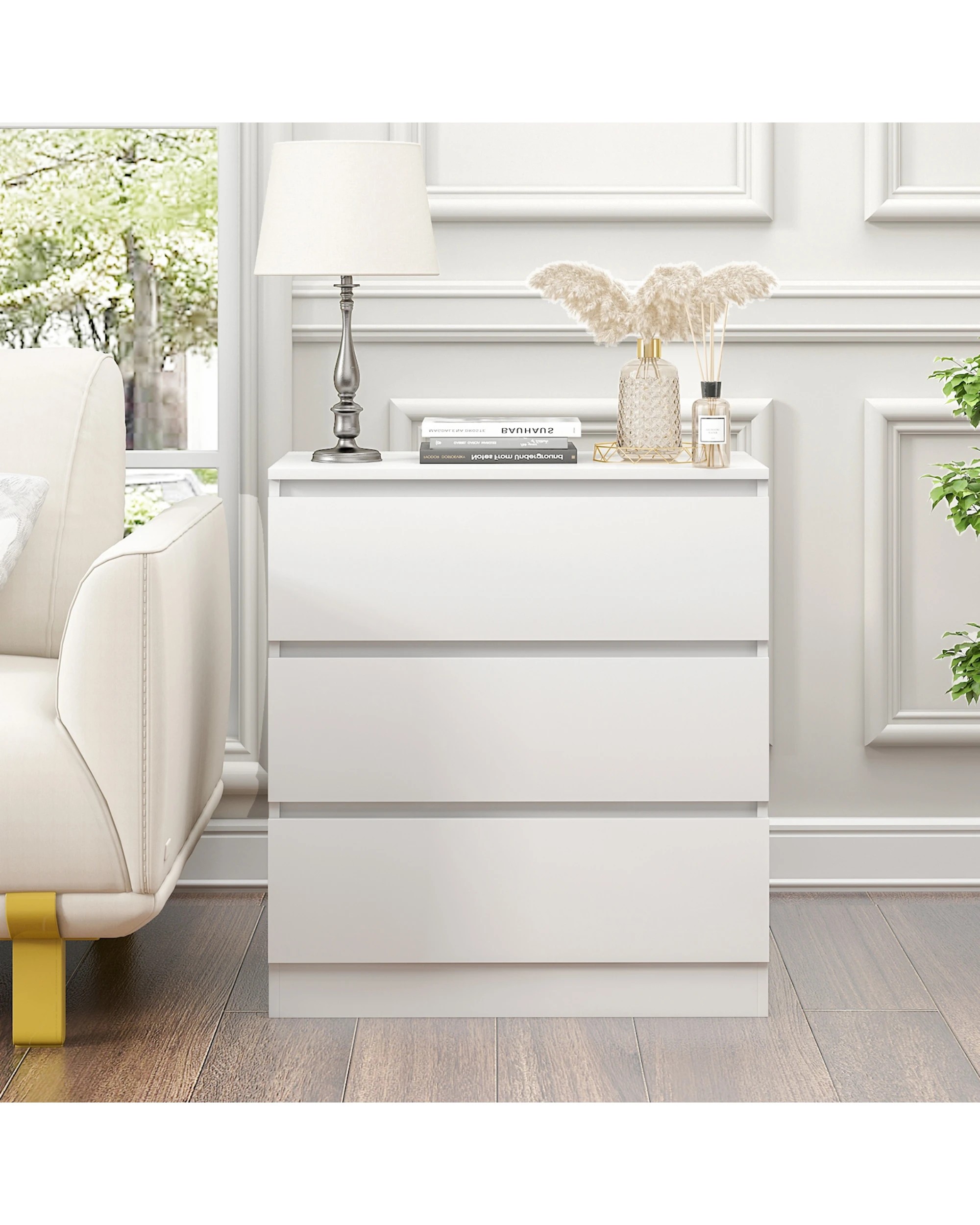 4 Advwin Bedside Table 3 Large Drawers Nightstand For Bedroom Living Room Office - White, 4 of 6