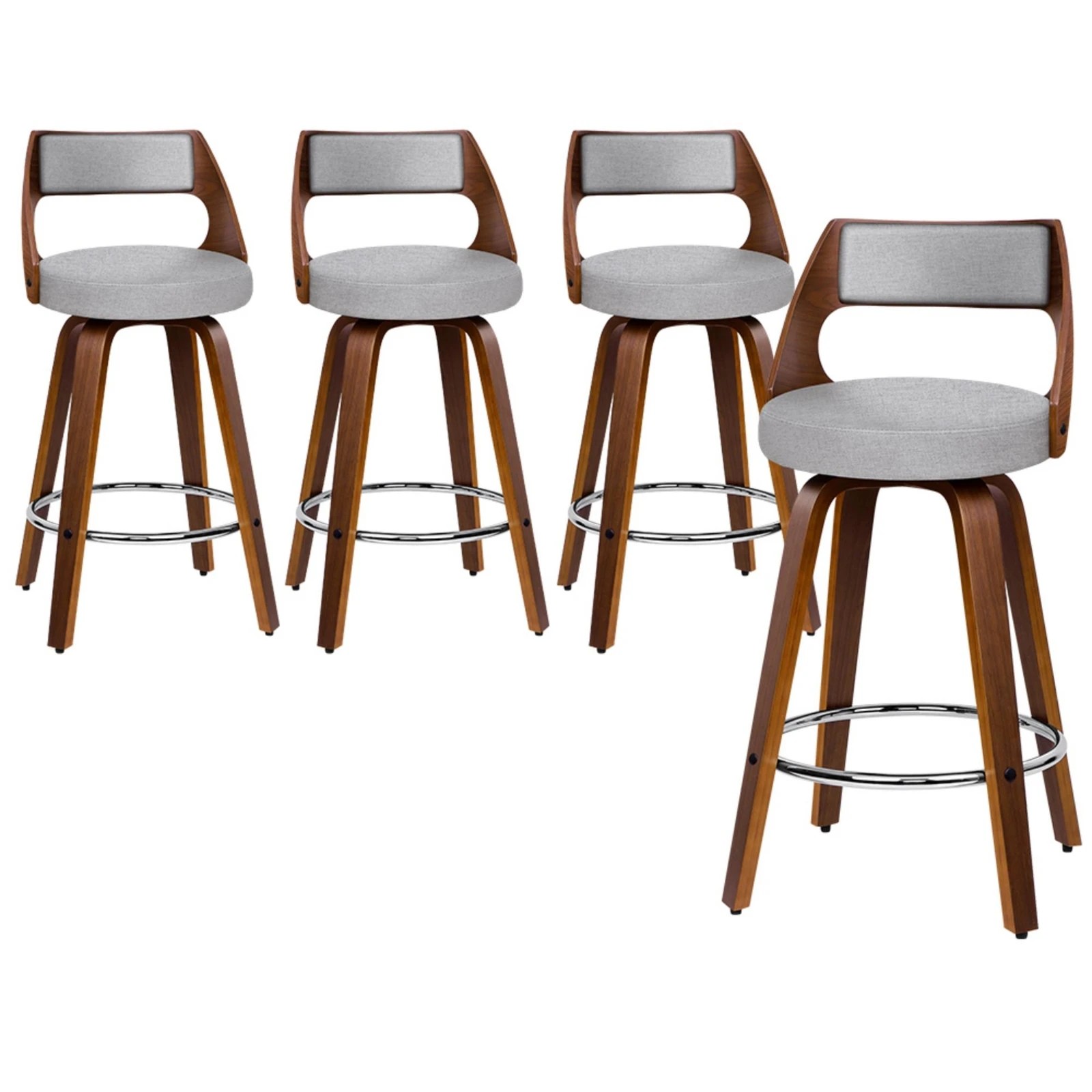 1 Alfordson 4x Swivel Bar Stools 65cm Eden Kitchen Dining Chair Wooden - Grey, 1 of 10