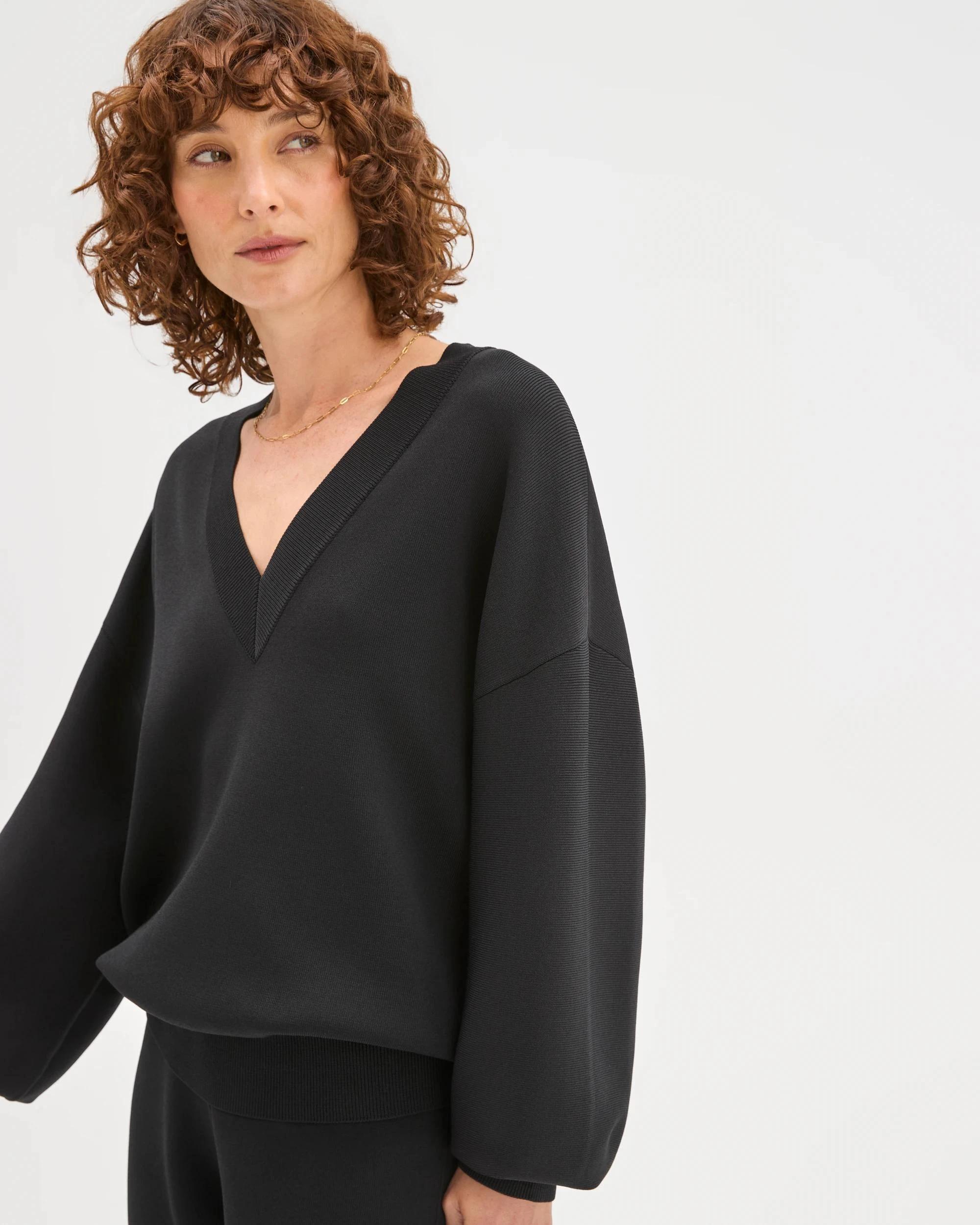 3 Preview Crepe Knit V-Neck Sweater BLACK, 3 of 7