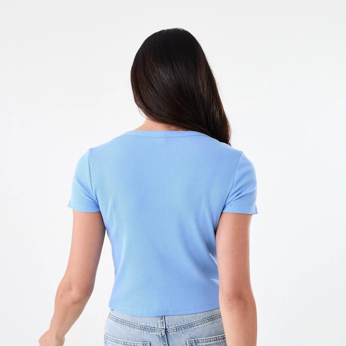 3 Short Sleeve Rib Square Neck T-shirt Cornflower, 3 of 5