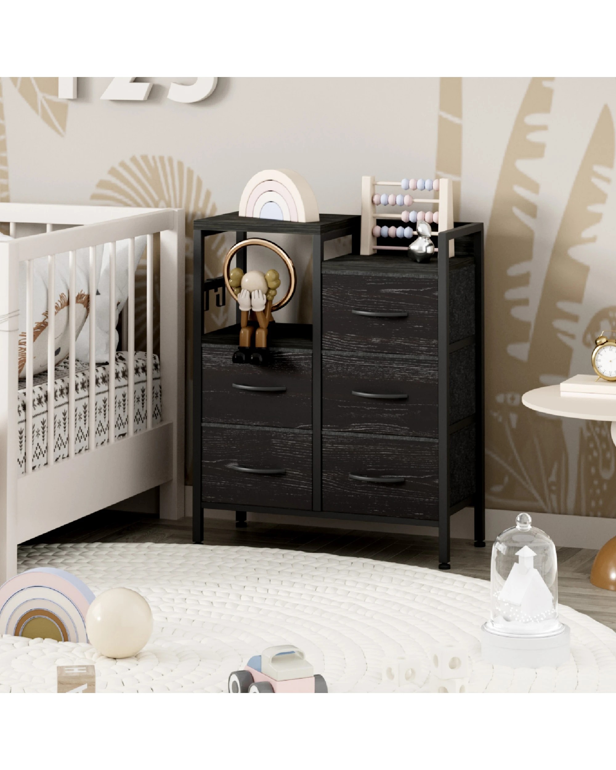 4 Advwin Chest of 5 Drawers Storage Cabinet with Open Shelf - Black, 4 of 10