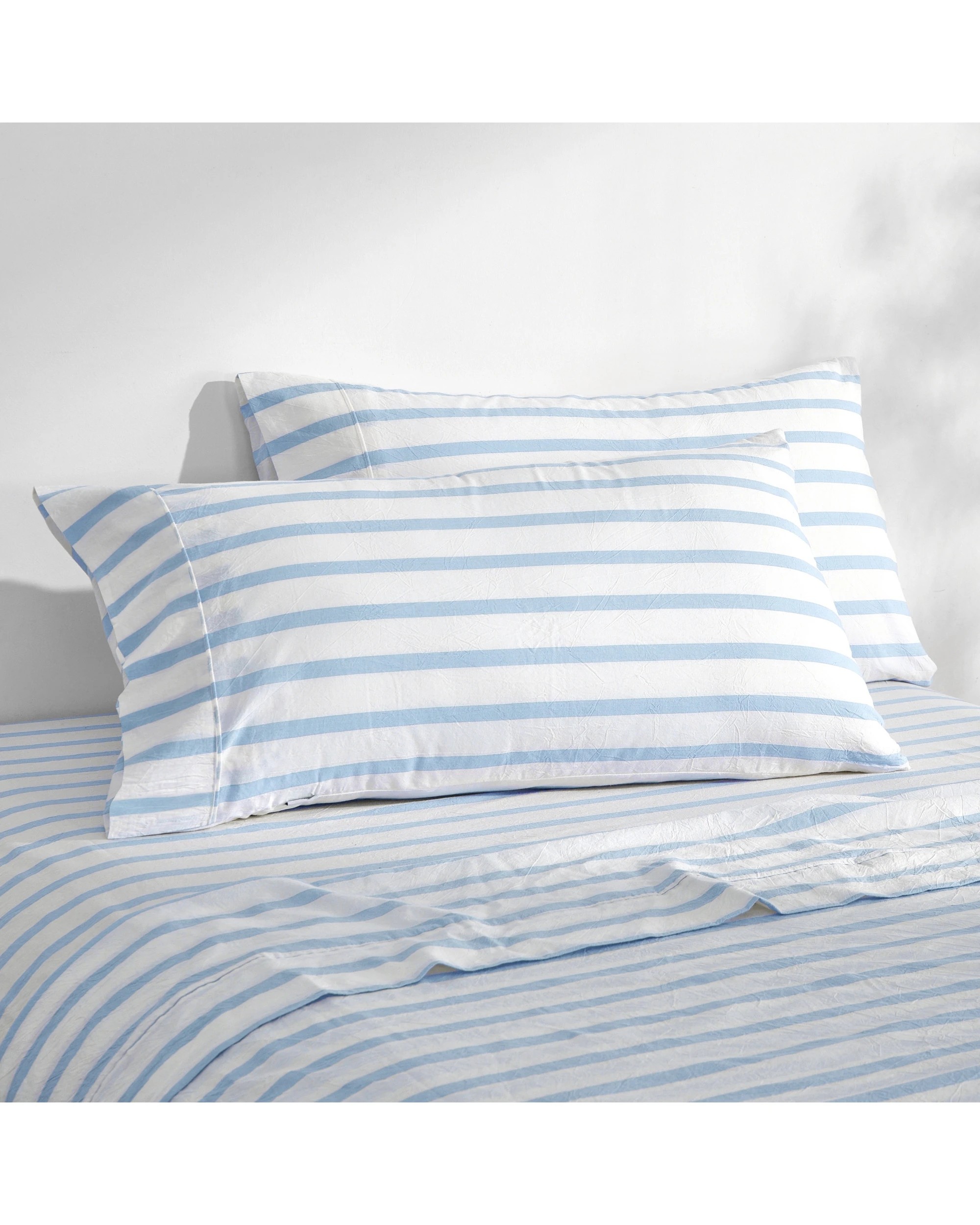 1 Dreamaker Twin Pack Bask Yarn Dyed Washed Cotton Striped King Pillowcase - Sky, 1 of 6