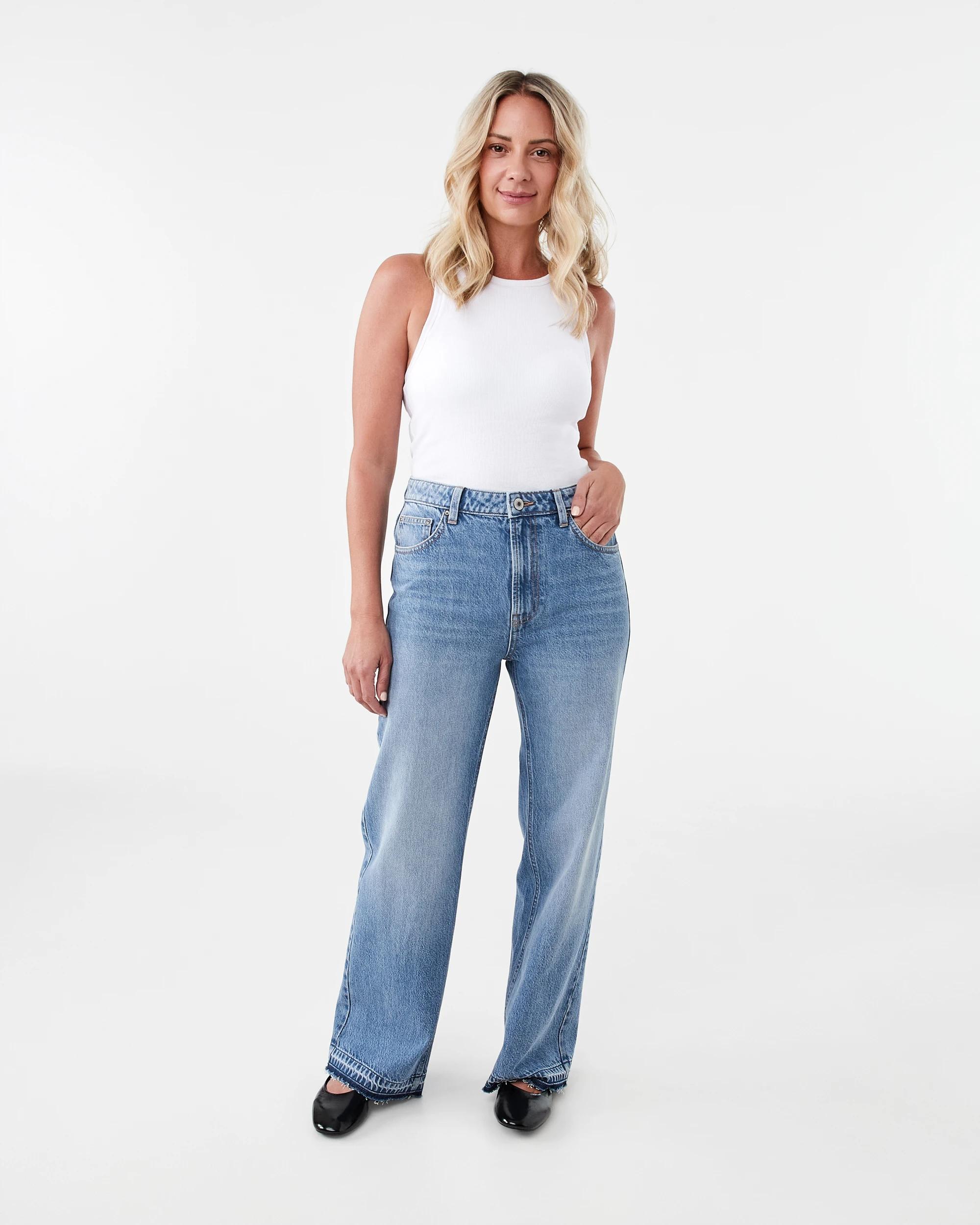 2 Straight Leg Undone Hem Jeans Mid Wash, 2 of 7