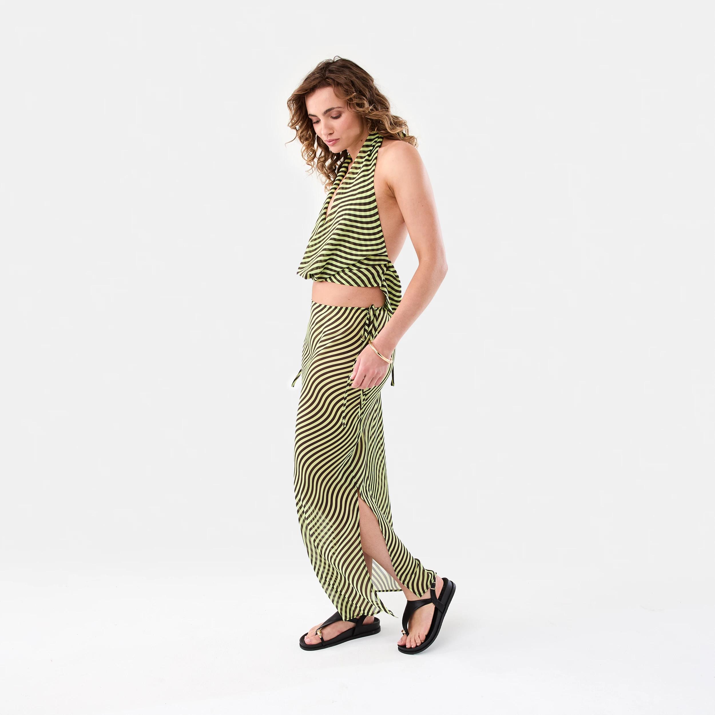 3 Printed Cowl Neck Halter Top Lime Wave, 3 of 8