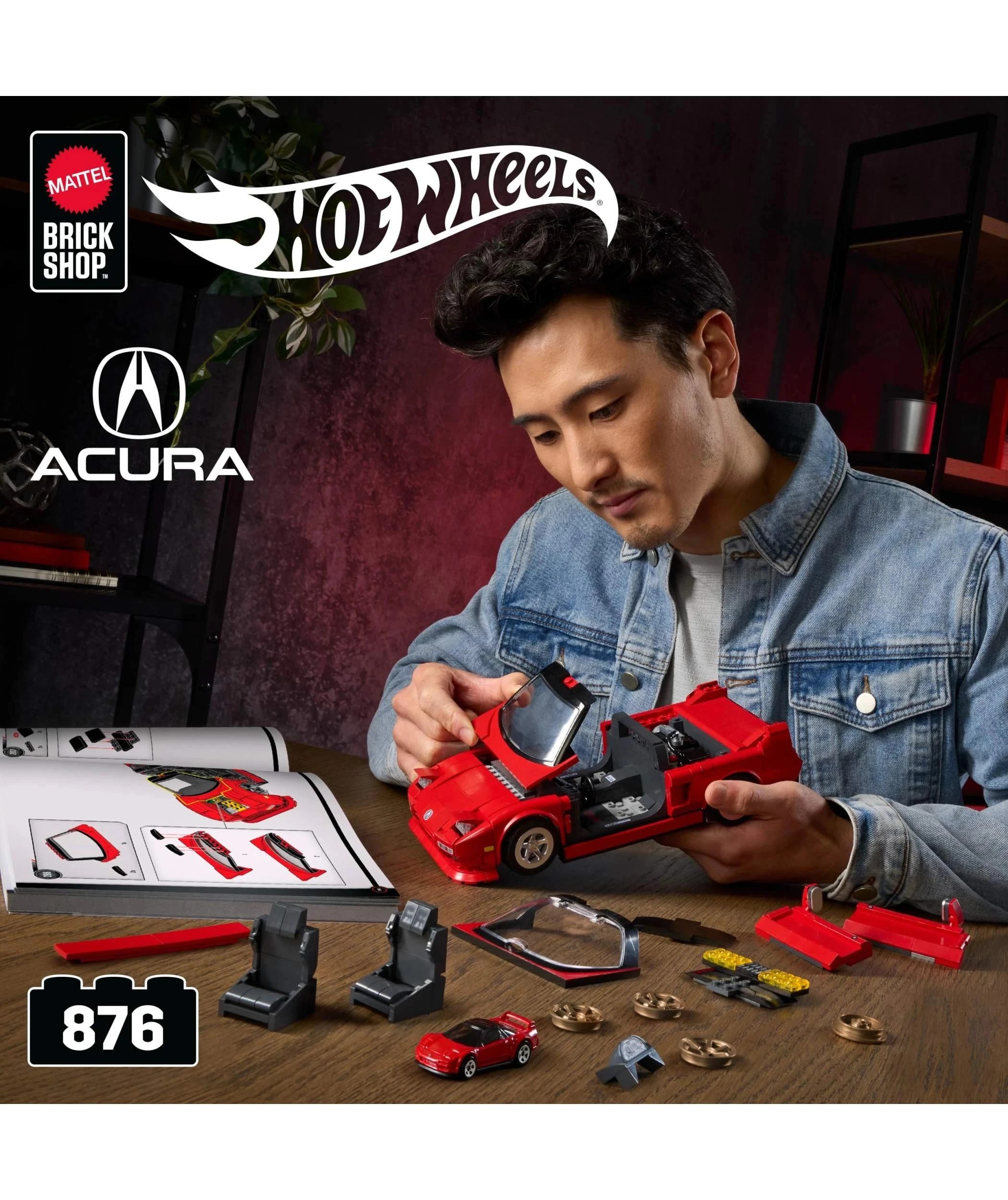2 Mattel Brick Shop Hot Wheels ’90 Acura NSX Building Toy Kit - Red, 2 of 6