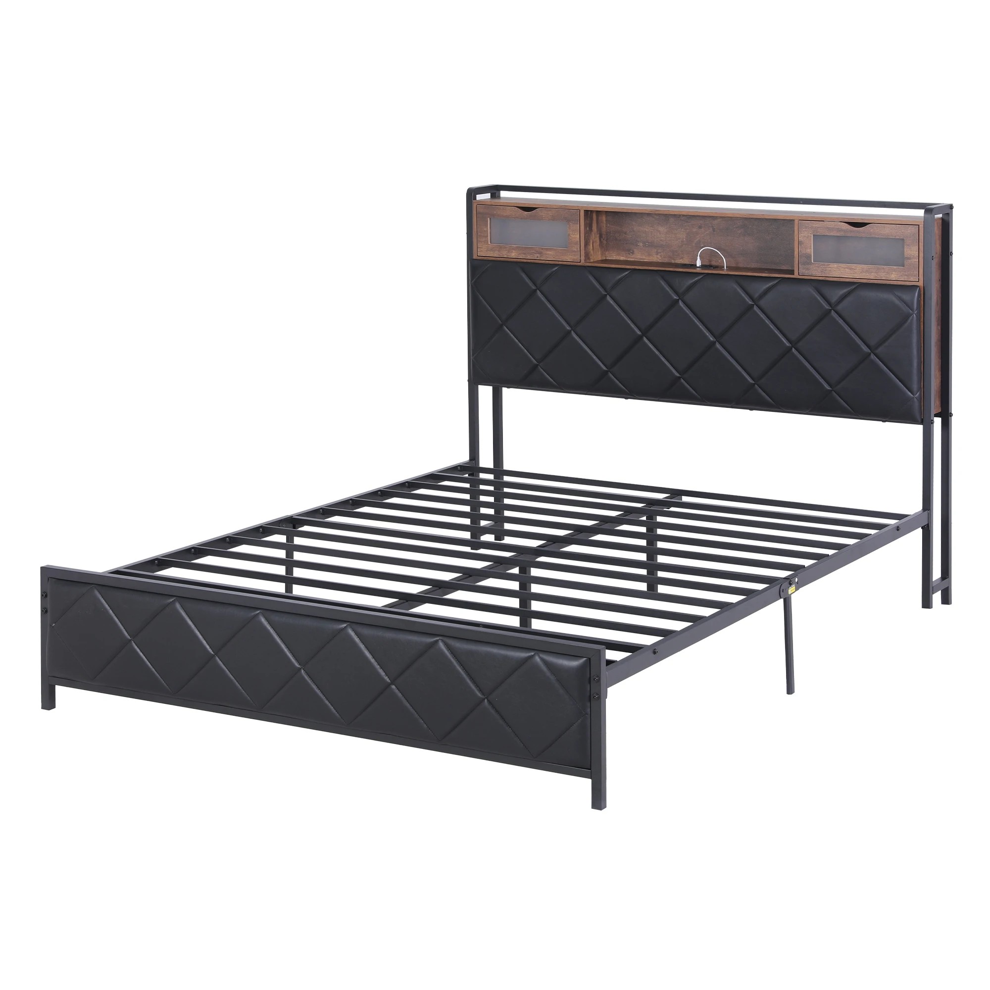 1 Artiss Queen Bed Frame with LED Lights and Storage Headboard Charging Station - Black, 1 of 9