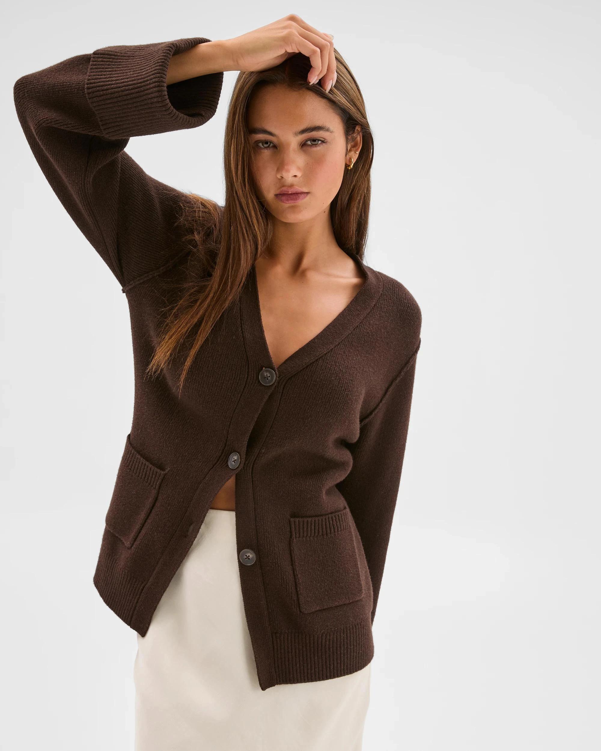 4 Lily Loves Australian Cotton Blend Longline Cardigan TRUFFLE, 4 of 8