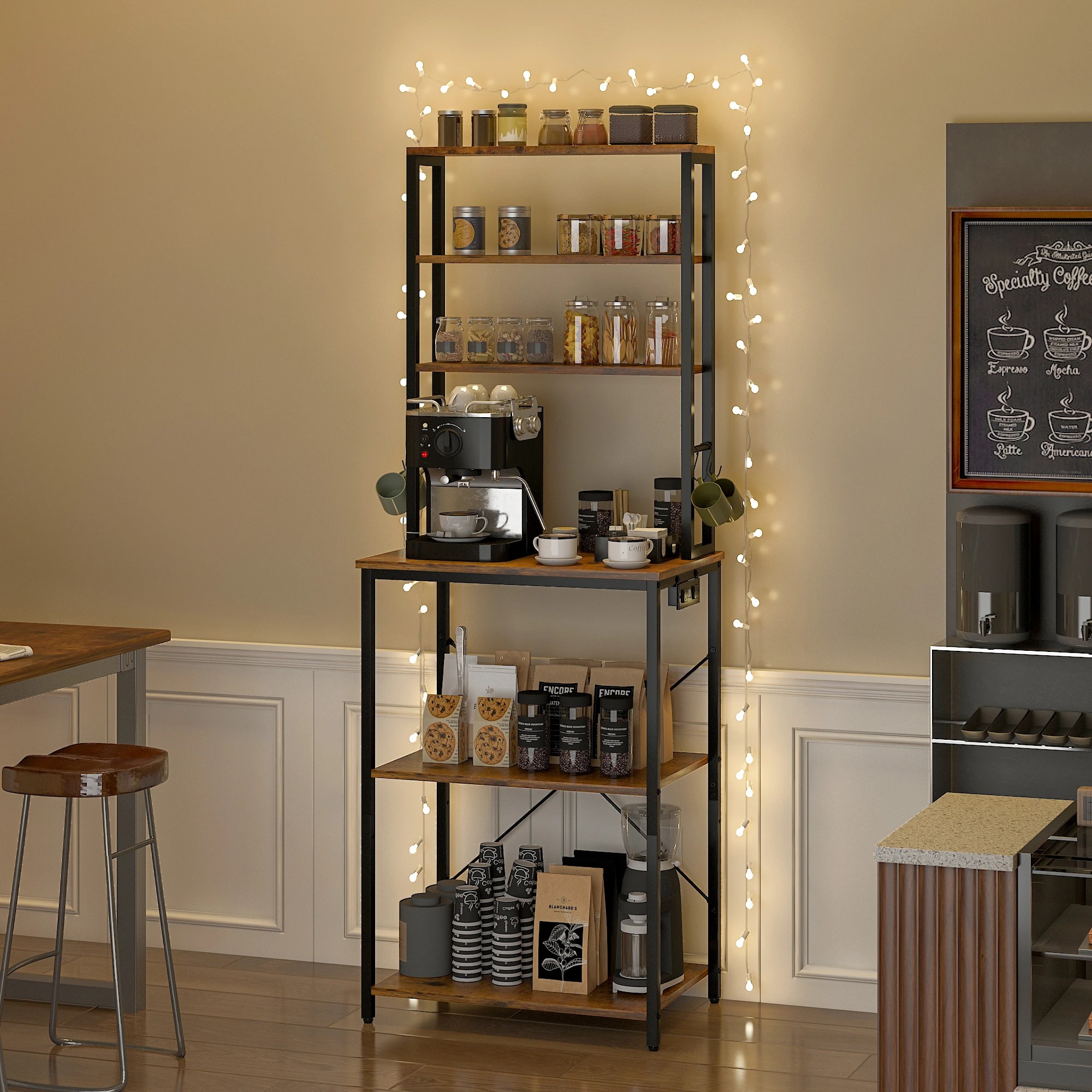 5 Advwin Large Bakers Rack with Power Outlets Microwave Stand Coffee Bar Kitchen Shelf with Drawer - Brown, 5 of 6