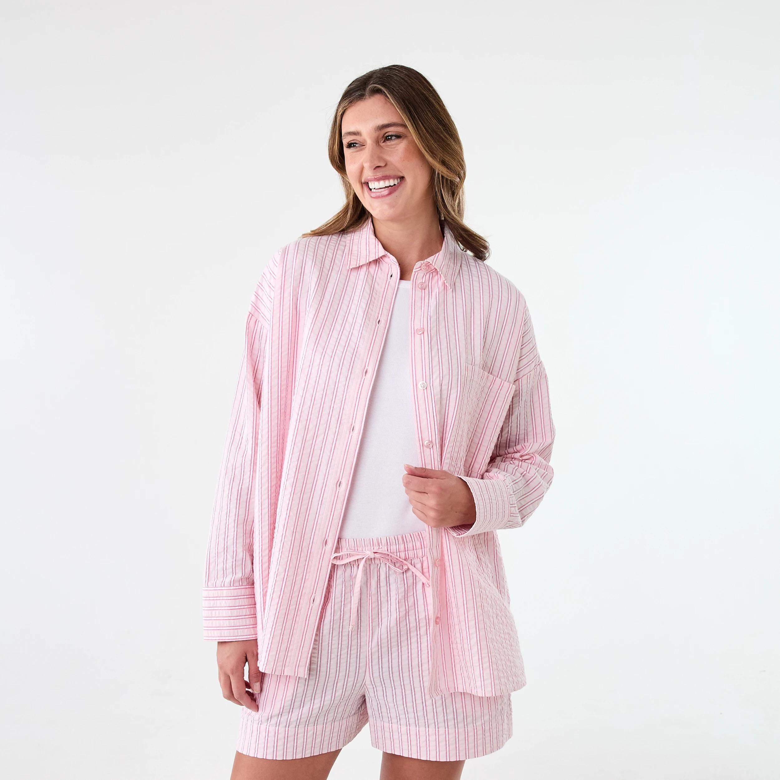 1 Long Sleeve Oversized Seersucker Shirt S Strp Sb, 1 of 9