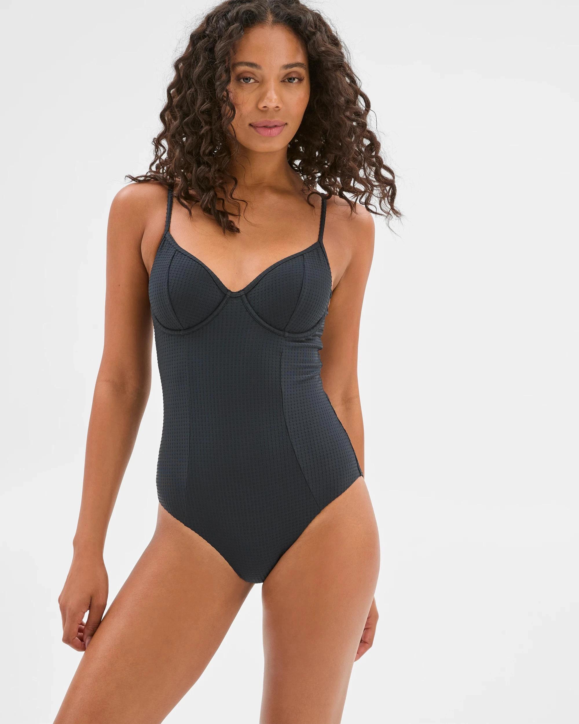 2 Target Resort Textured Half Cup One Piece Bathers BLACK, 2 of 10