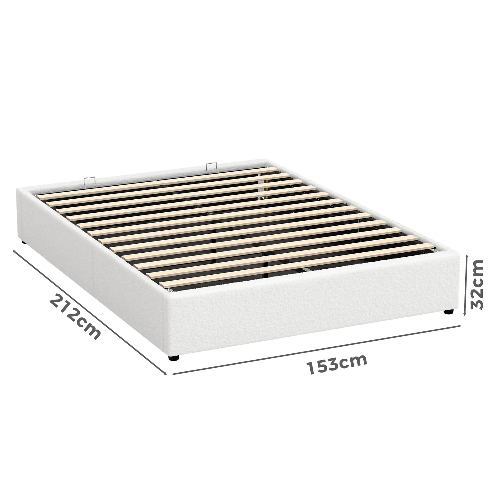 3 Alfordson Bed Frame Queen Size Gas Lift Storage Mattress Base Boucle Barlow - White, 3 of 10