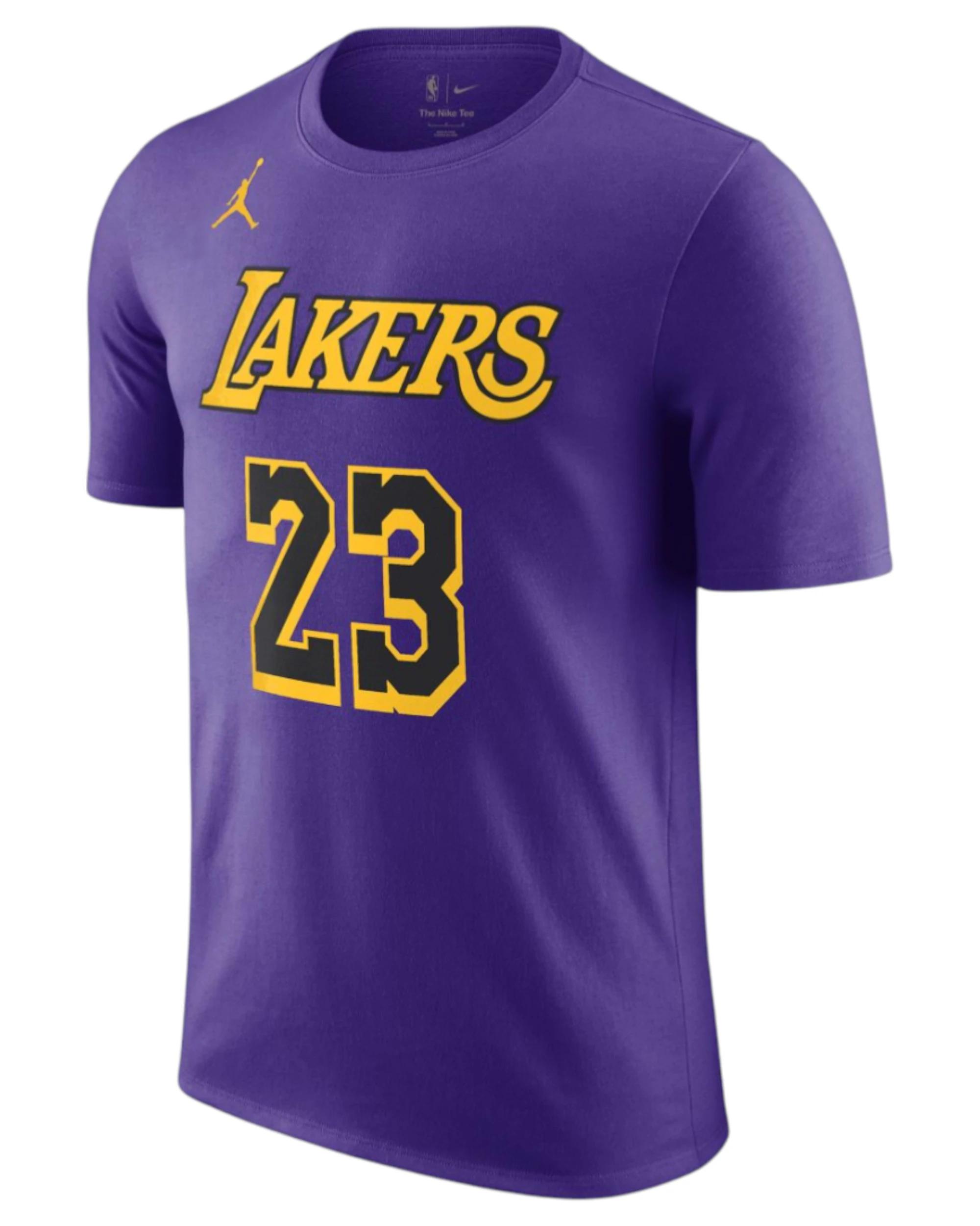1 Nike Mens Air Jordan NBA Lebron James Lakers Purple Statement Jersey T-Shirt PURPLE, 1 of 7