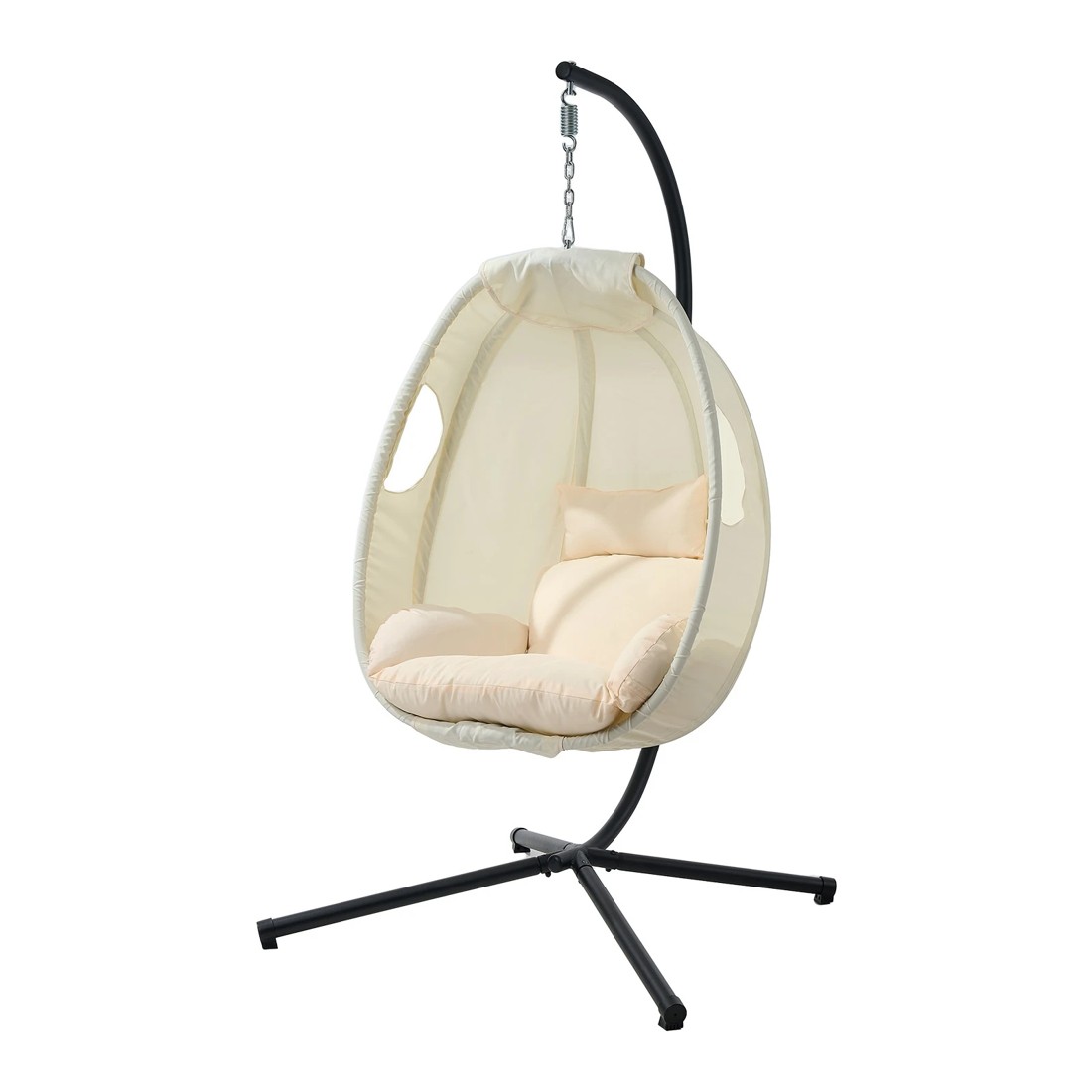 1 Livsip Outdoor Egg Hanging Chair Swing Seat Furniture with Stand Cushion - Beige, 1 of 8