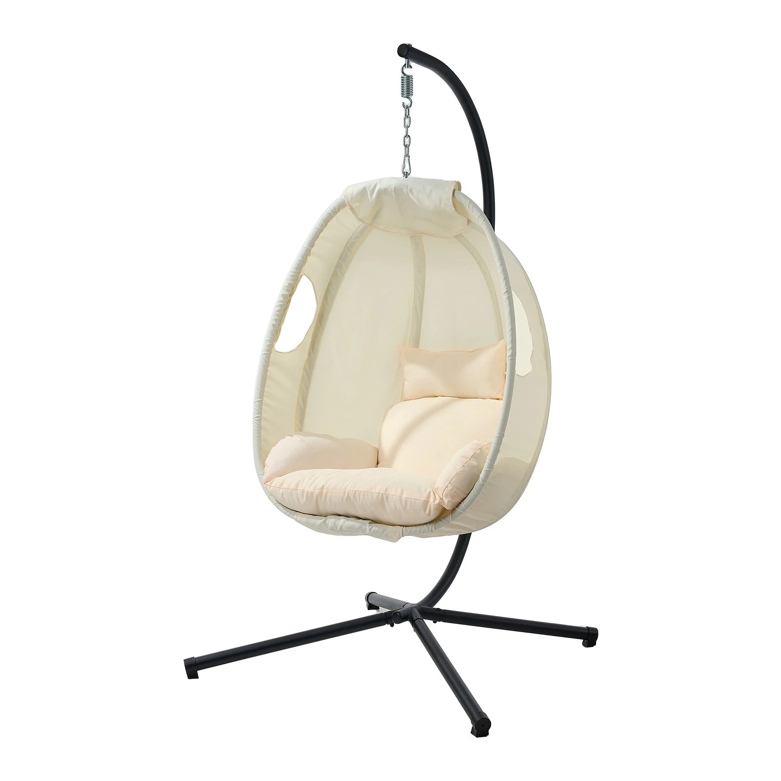 1 Livsip Outdoor Egg Hanging Chair Swing Seat Furniture with Stand Cushion - Beige, 1 of 8