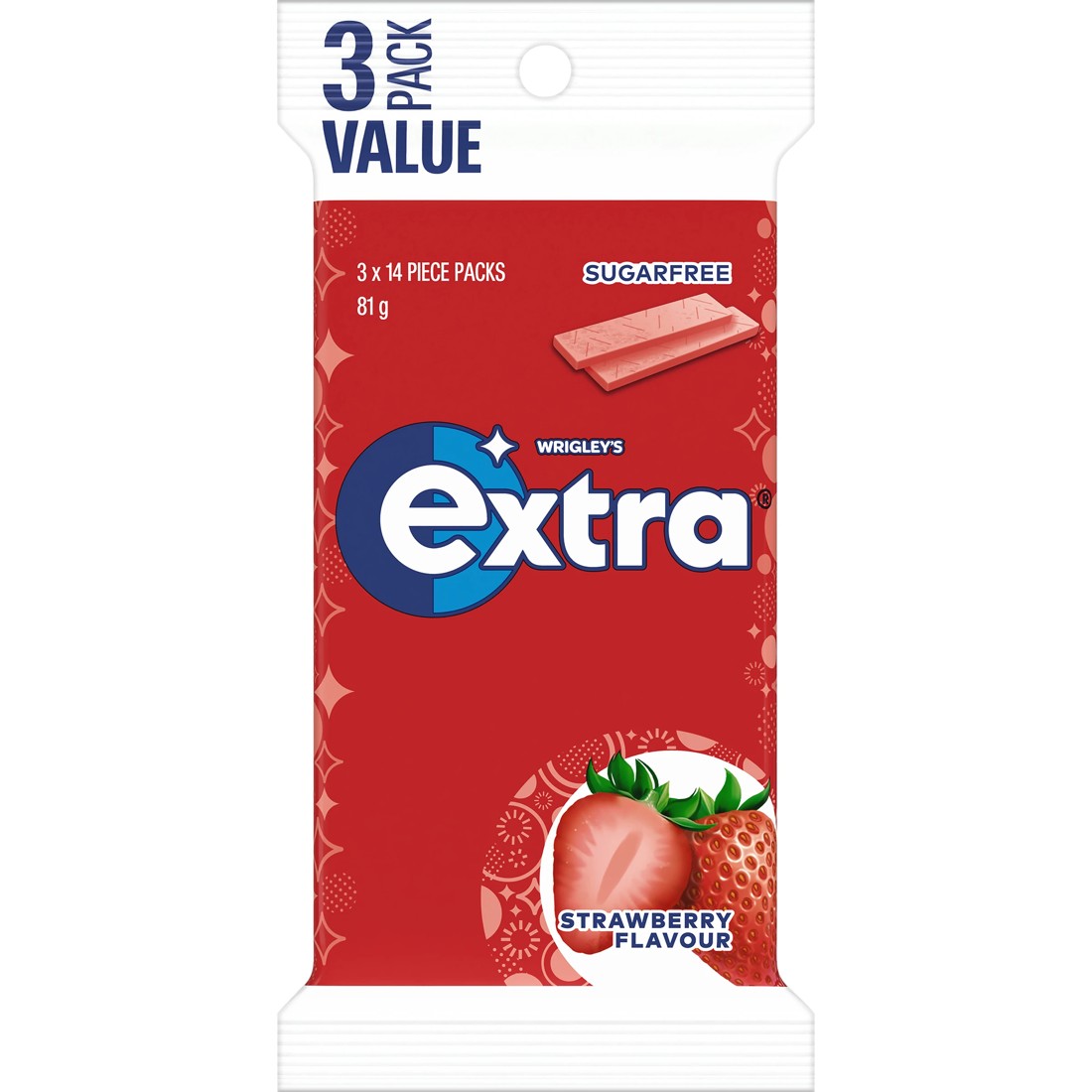 1 3 Pack Wrigley's Extra Strawberry Chewing Gum 81g, 1 of 5