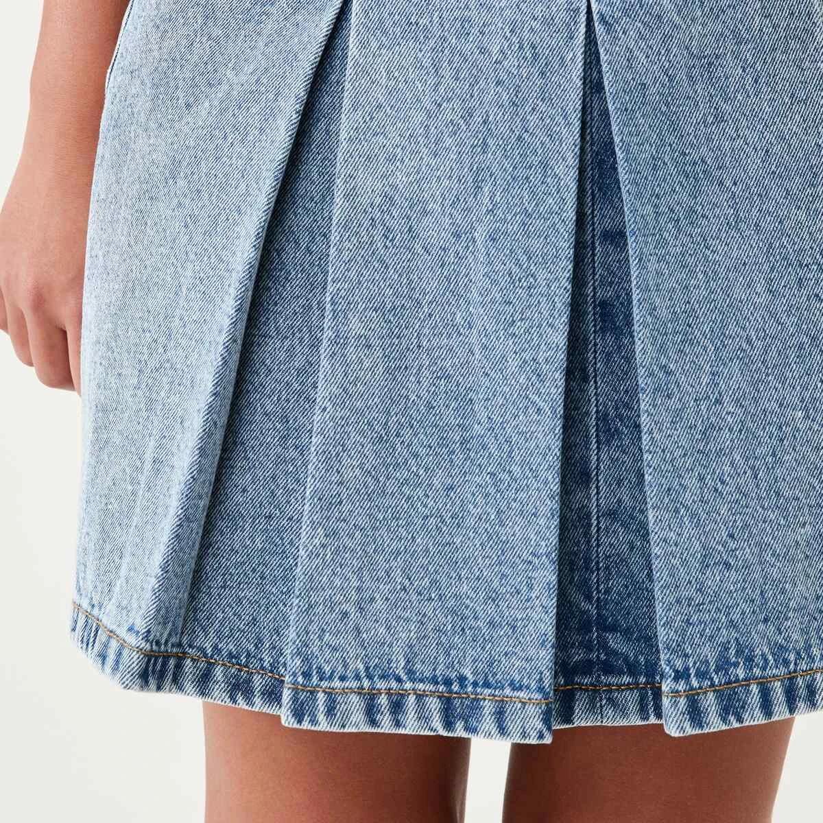 4 Denim Pleated Skirt Mid Denim, 4 of 8