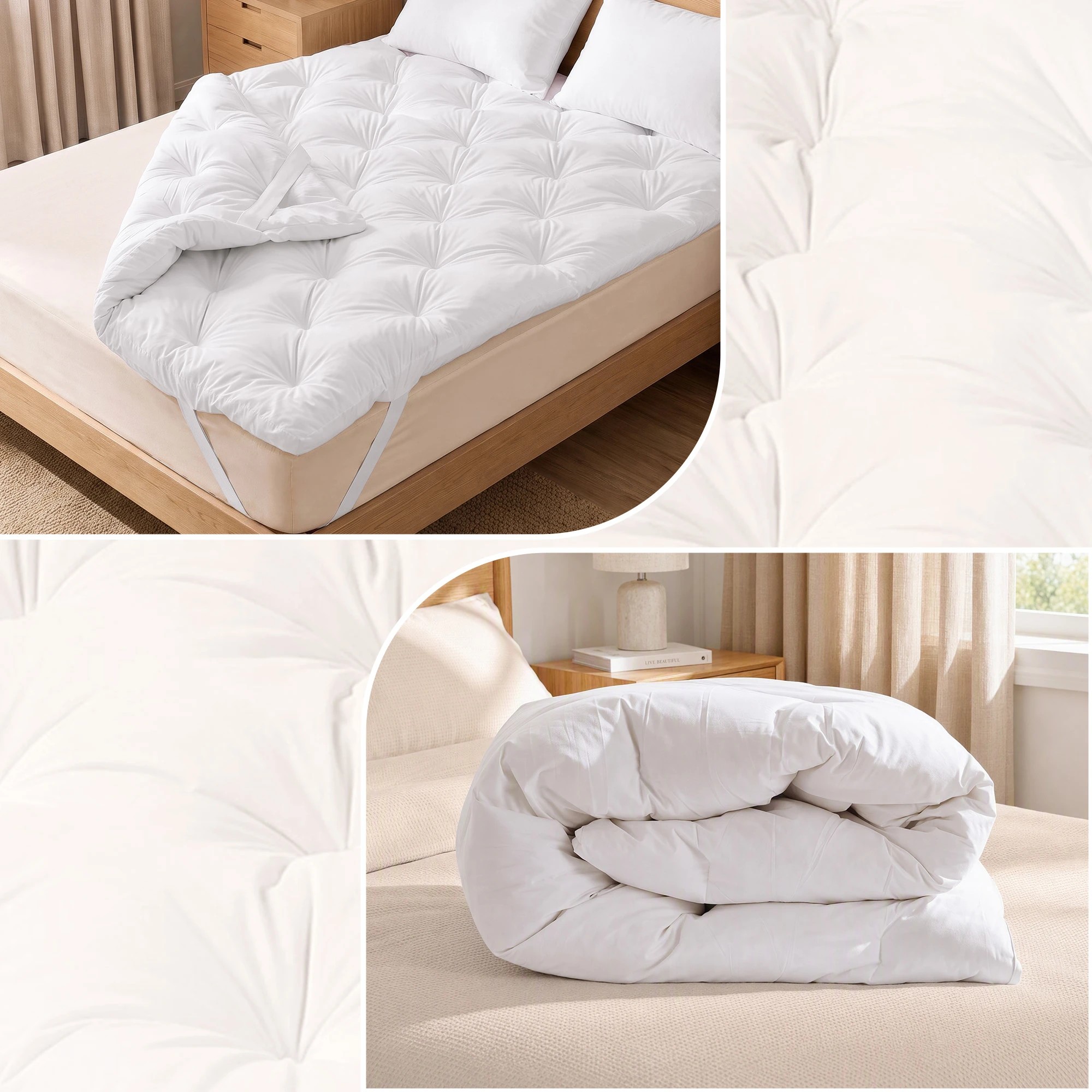 6 Giselle Bedding Pillow Top Mattress Topper 1300GSM Duck Feather 5cm Thick - King Bed - White, 6 of 9
