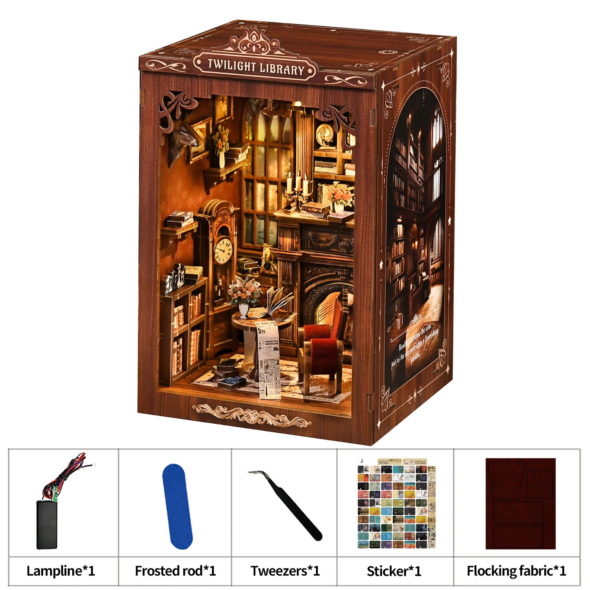 1 Bo Peep Book Nook Kit For Adults Miniature Bookstore Model with Warm LED Walnut, 1 of 8