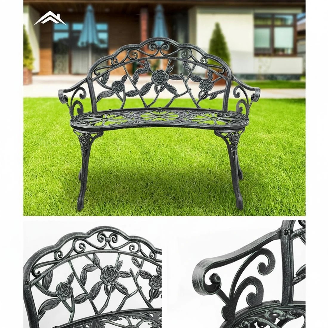 6 Gardeon Outdoor Garden Bench Seat 100cm Cast Aluminium Patio Chair - Green, 6 of 8