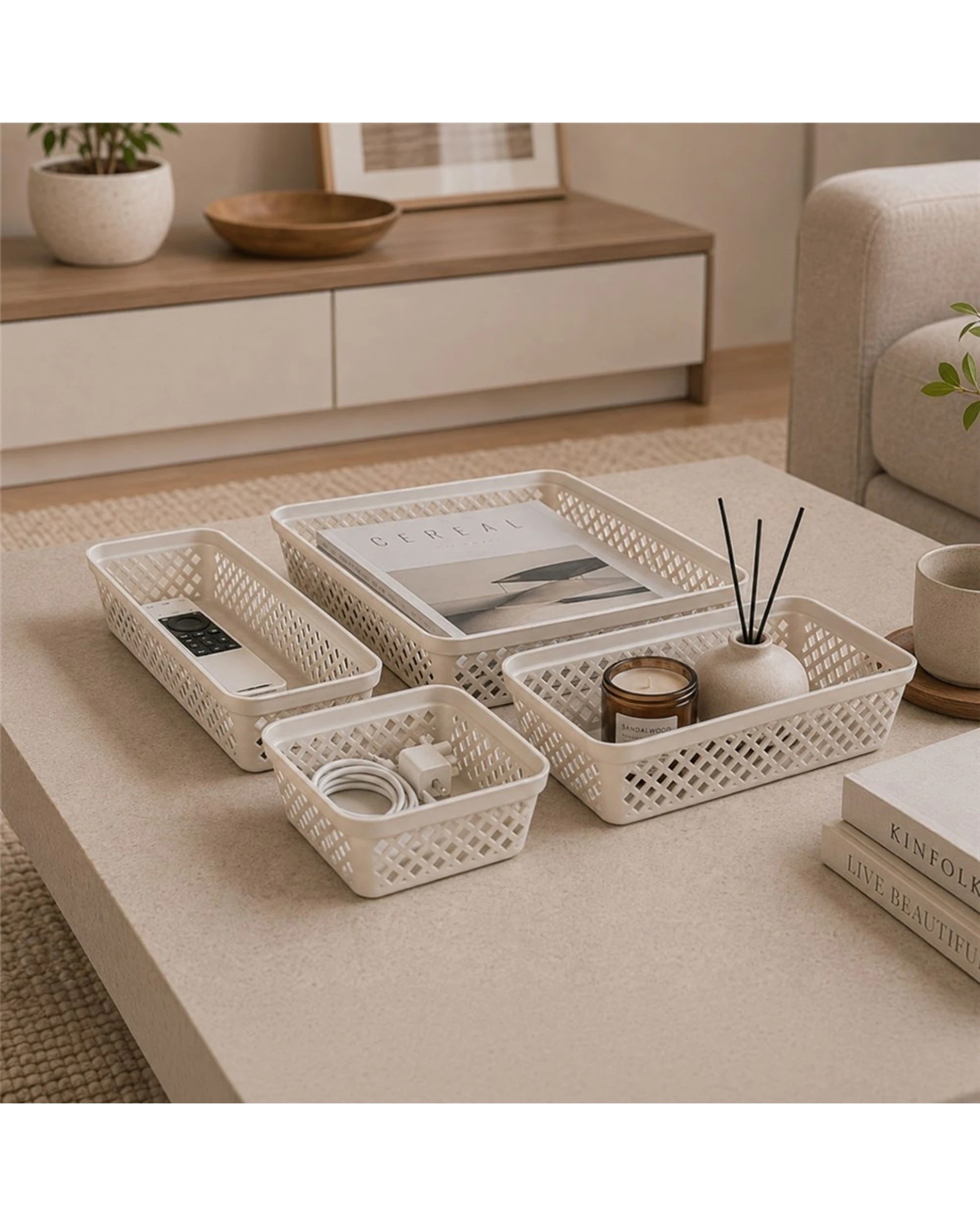 4 Boxsweden 9PK Diamond Tray Home Organiser Storage Container - Beige, 4 of 5