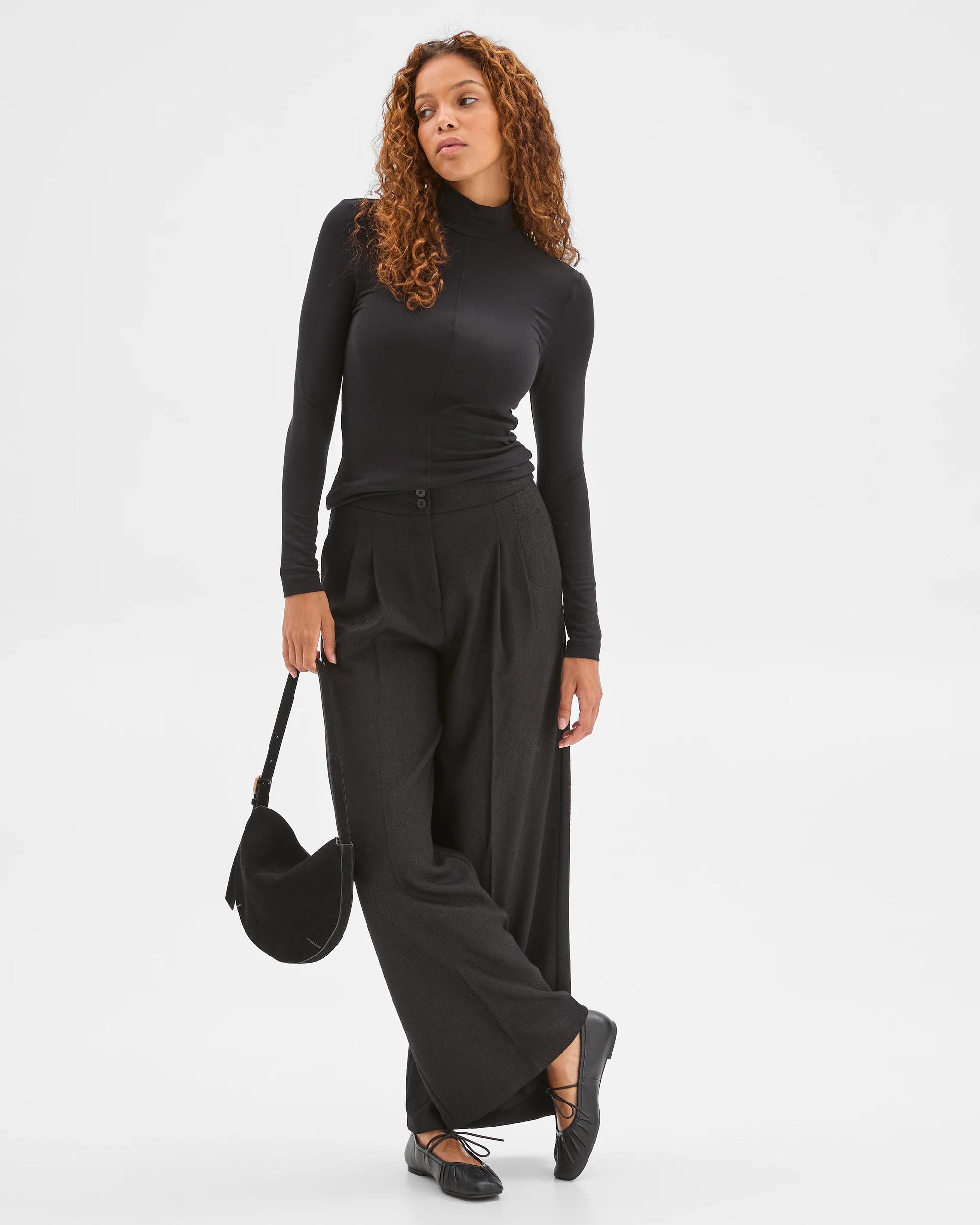 1 Preview Herringbone Wide Leg Pants BLACK, 1 of 6