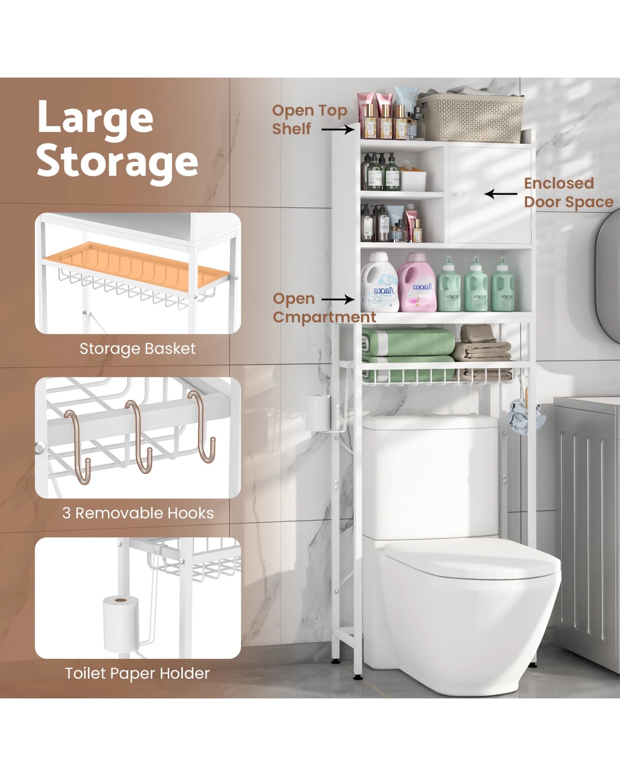 5 Advwin Over Toilet Storage Cabinet Bathroom Organizer Shelf, 5 of 10