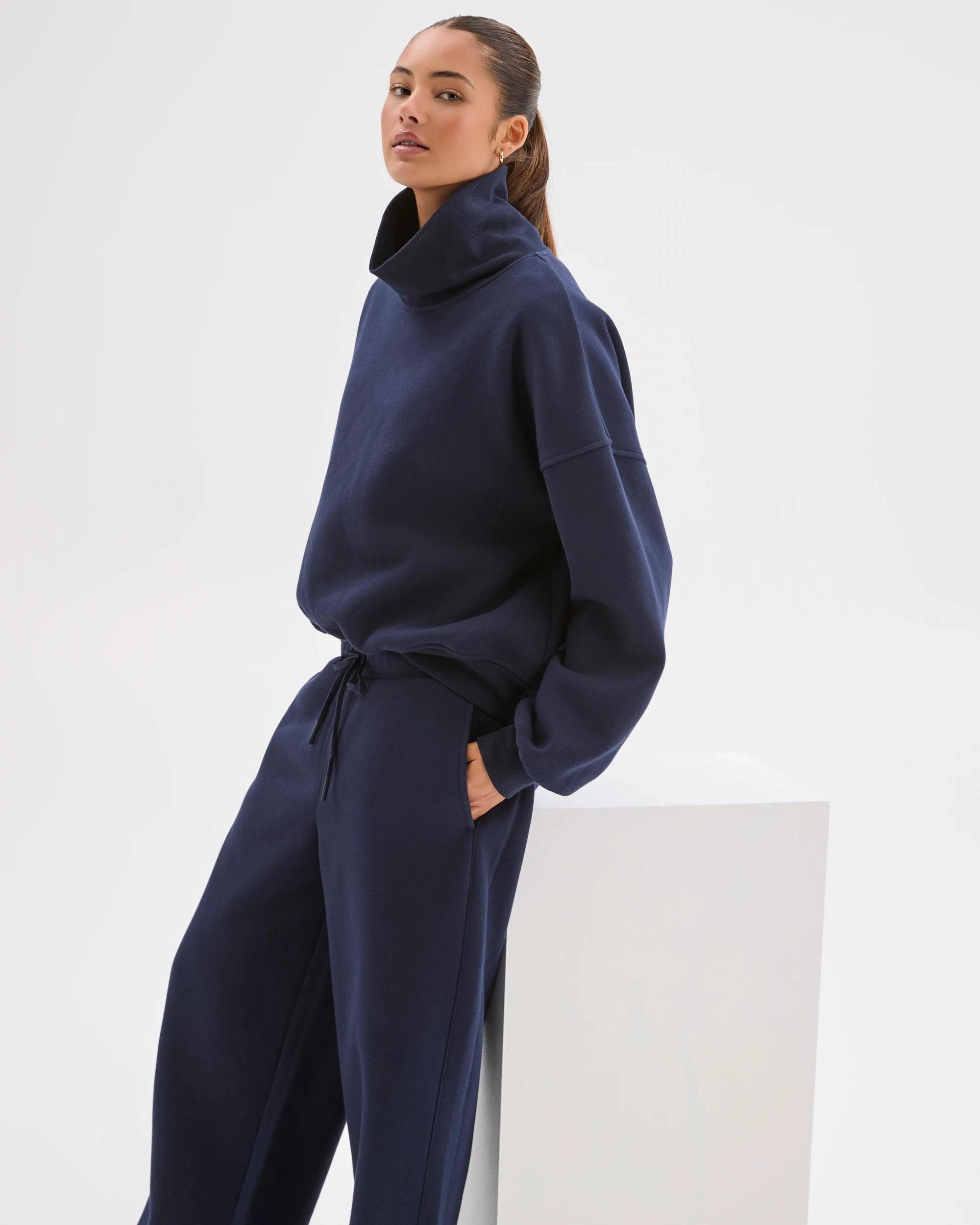 4 Lily Loves Australian Cotton Blend High Neck Fleece Jumper DEEP NAVY, 4 of 7