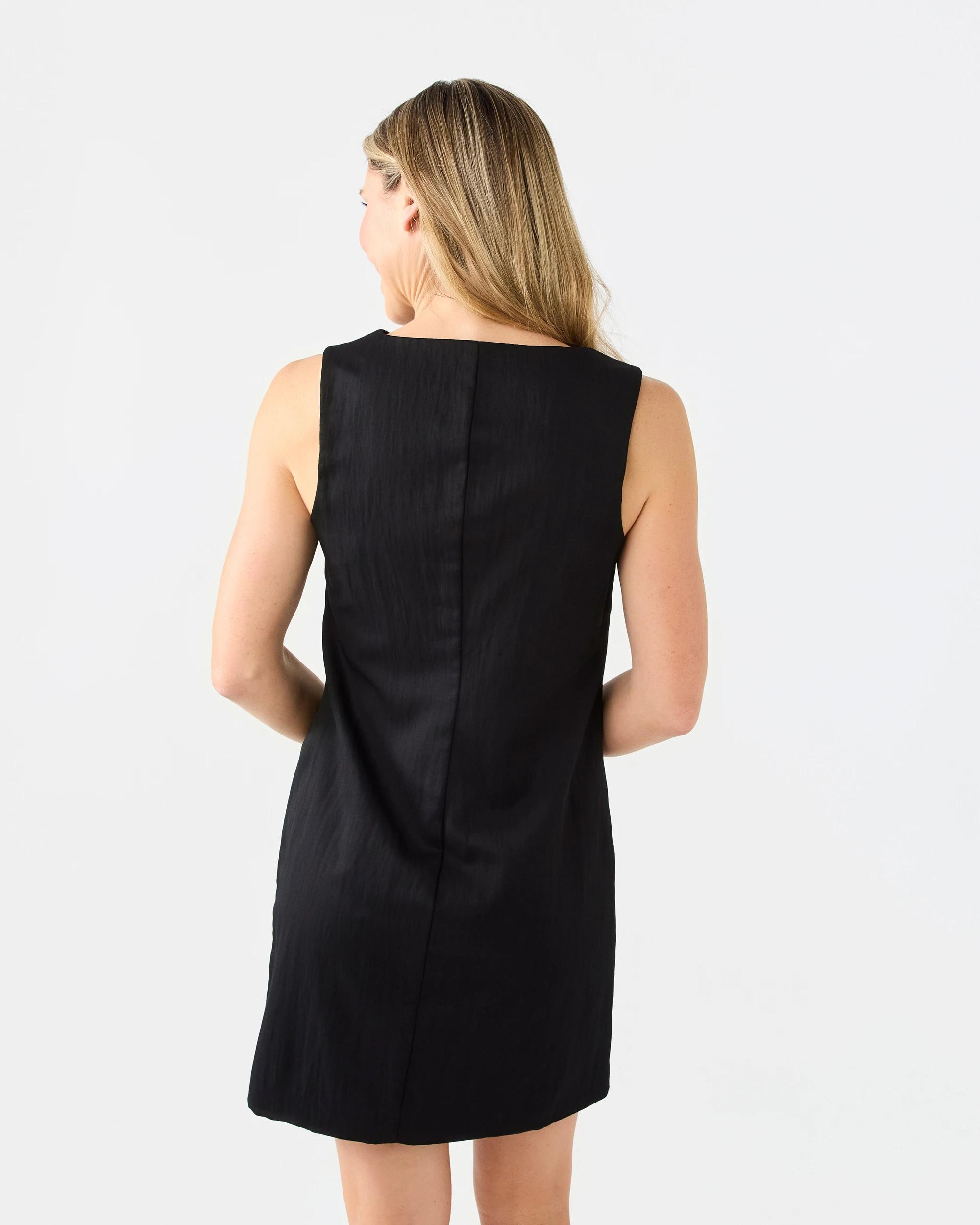 3 Sleeveless Tailored Button Front Mini Dress Black, 3 of 8