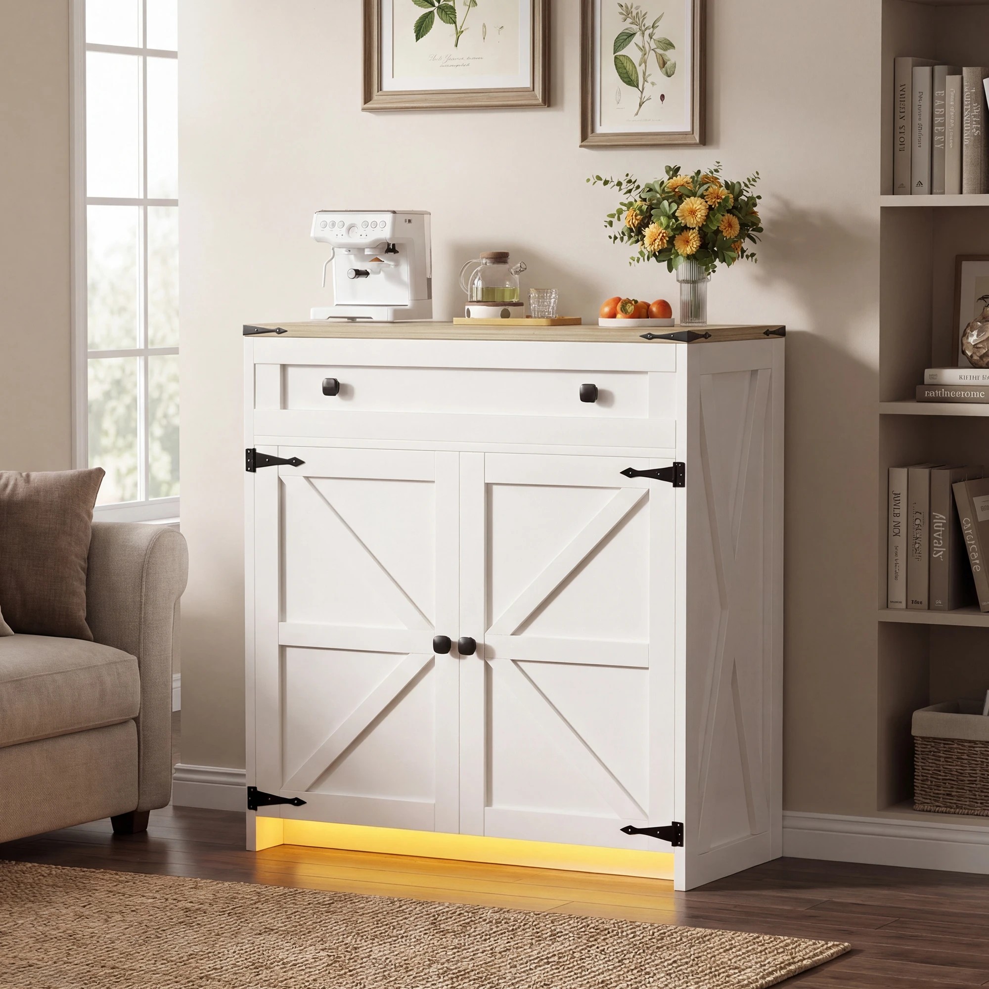 7 Advwin LED Farmhouse Sideboard Buffet Cabinet with 1 Drawer 2 Barn Doors - White, 7 of 10