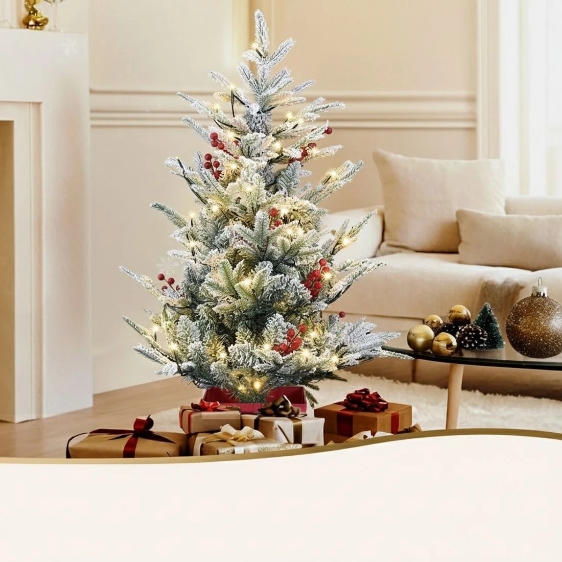 4 Jingle Jollys Christmas Tree 1M LED Potted Xmas Party Decor  Barries Flocked - White, 4 of 7