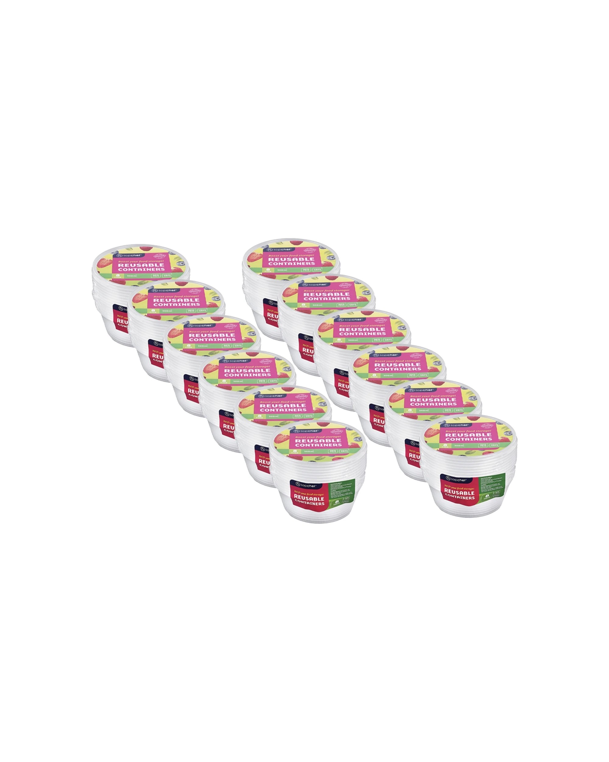 1 Topchef 12x 8pc Round Food Kitchen Storage Container Box 300ml - Clear, 1 of 1