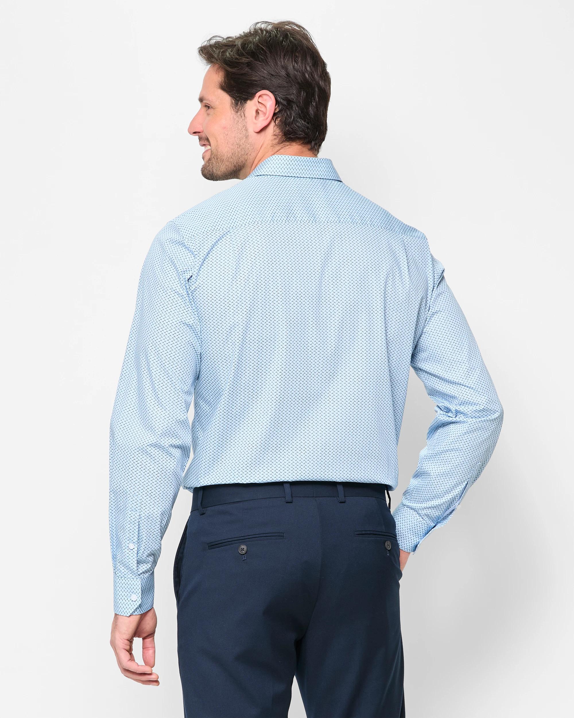 4 Australian Cotton Long Sleeve Print Shirt - Preview BLUE, 4 of 5