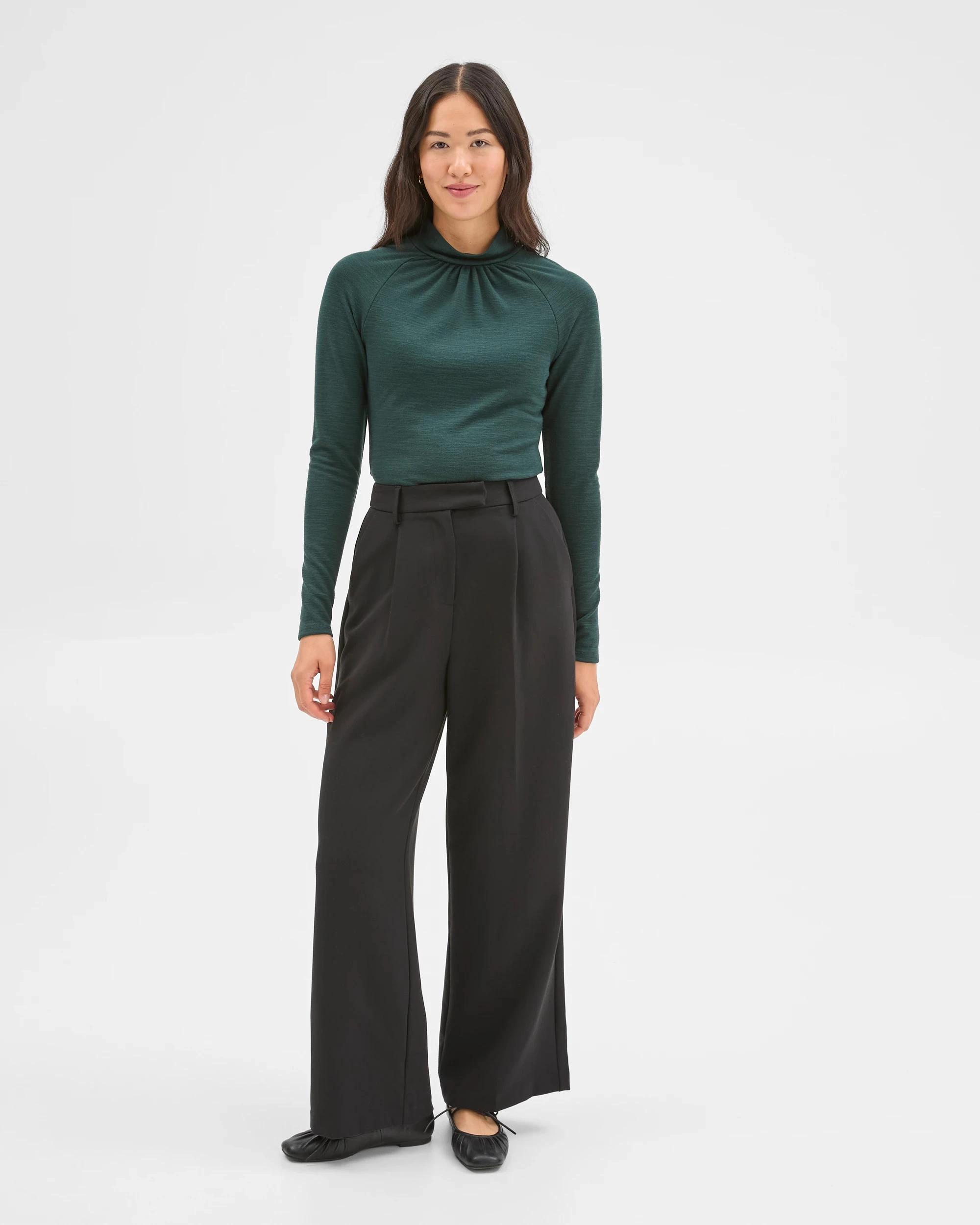 2 Preview Long Sleeve High Neck Drape Top MID JADE, 2 of 6