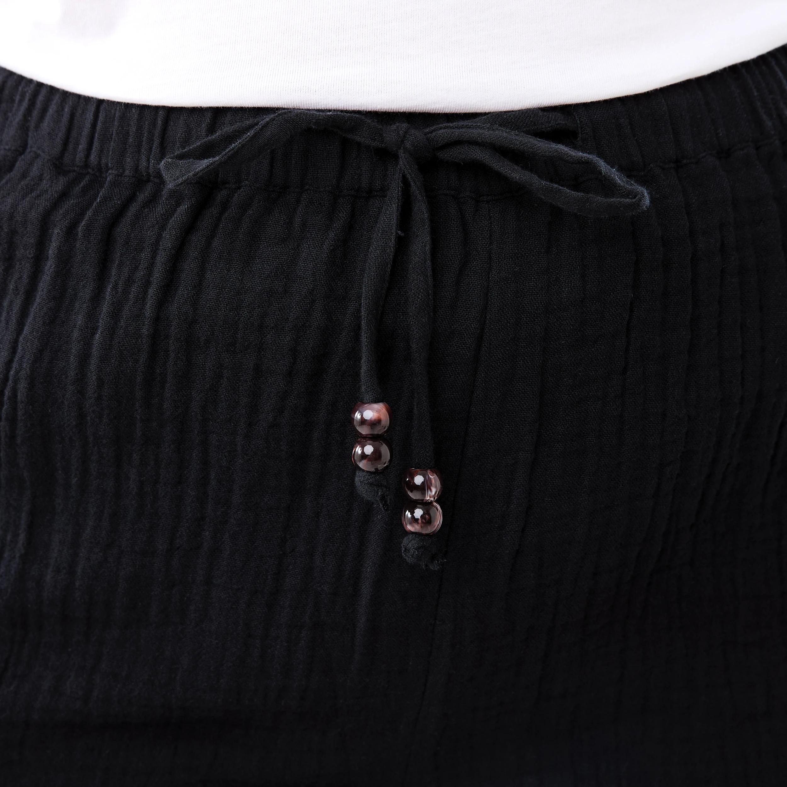 4 Tie Waist Double Cloth Pants BLACK, 4 of 5