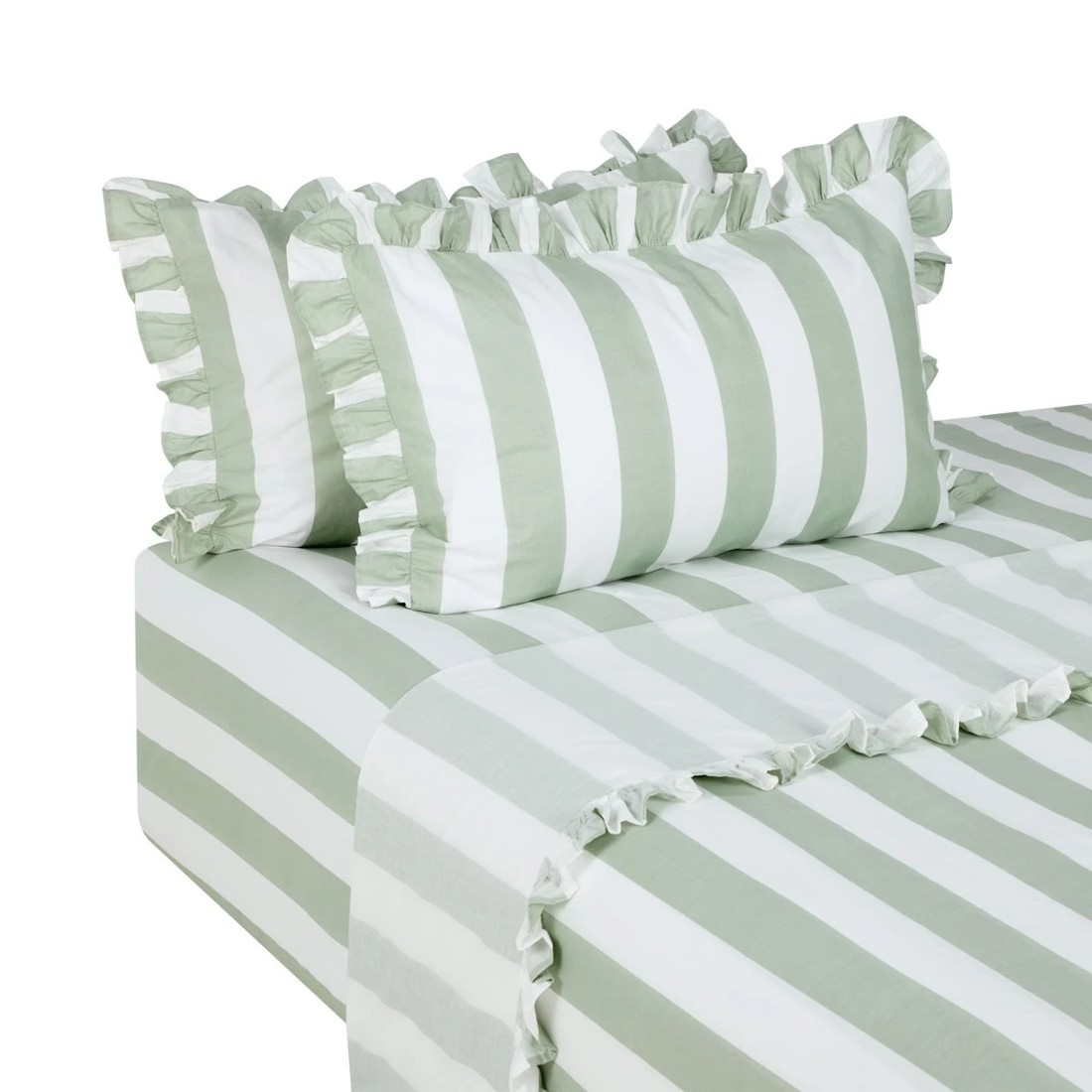5 250 Thread Count Cotton Ruffle Sheet Set - Double Bed, Sage, 5 of 7