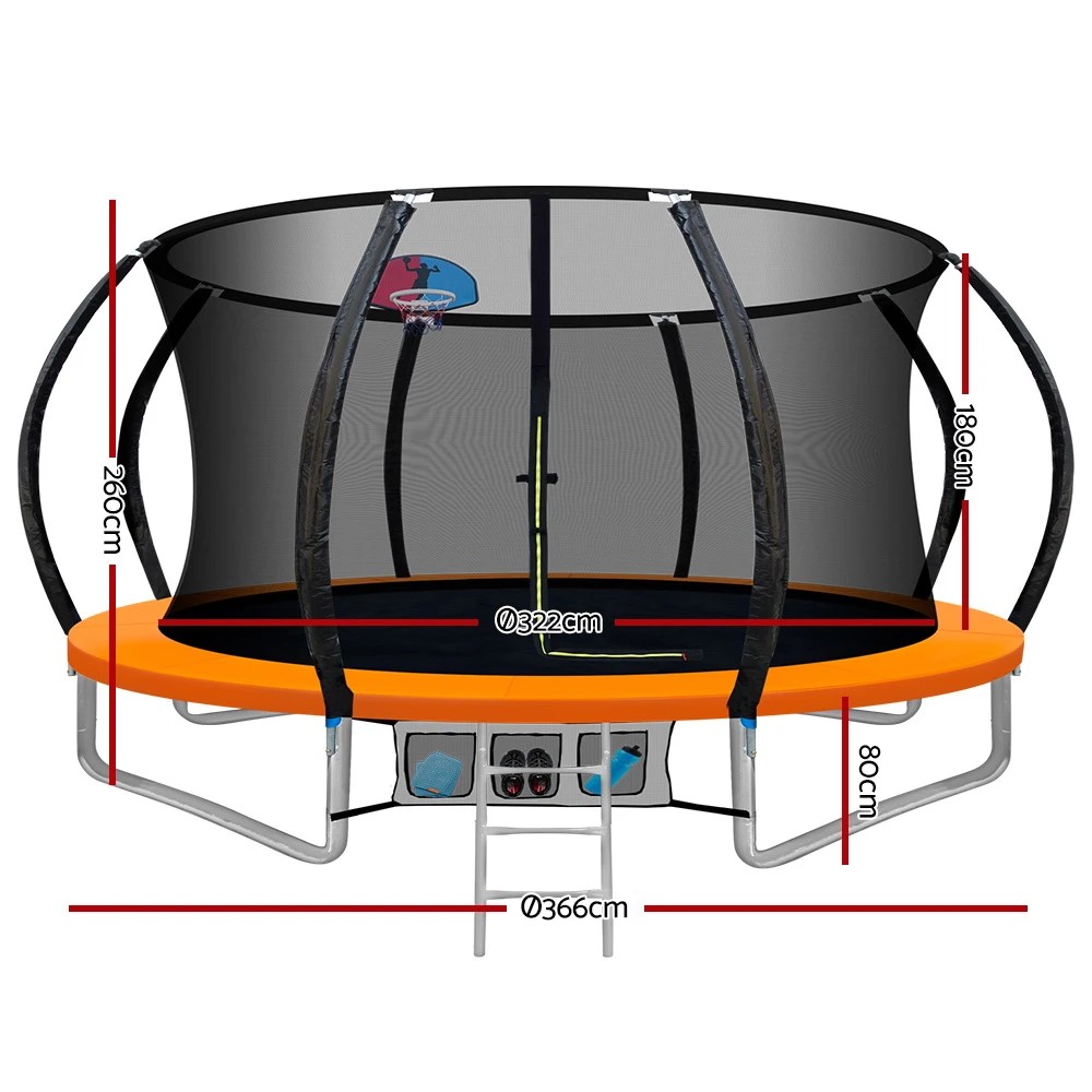 2 Everfit 12FT Trampoline for Kids w/ Ladder Enclosure Safety Net Rebounder - Orange, 2 of 7