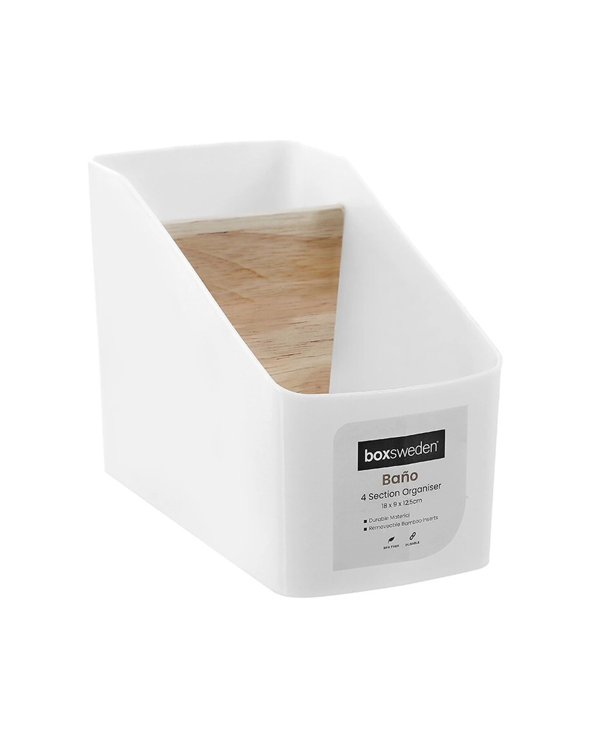 2 Boxsweden Bano Organiser 4 Section Bamboo Inserts 18x9x12.5cm Easy Clean, 2 of 3