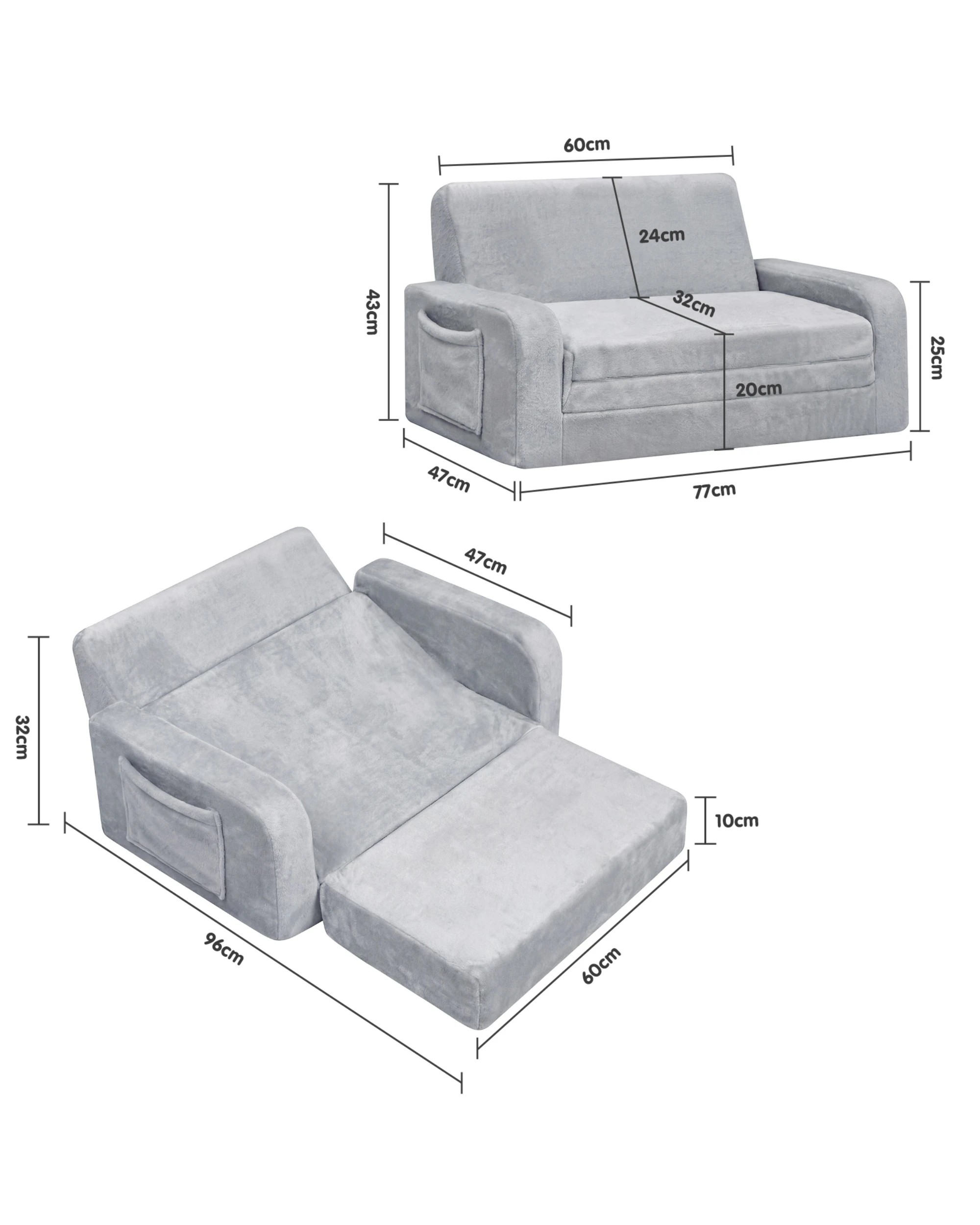 3 ADVWIN 3-in-1 Kids Loveseat Sofa Toddler Couch Chair & Lounger - Grey, 3 of 10