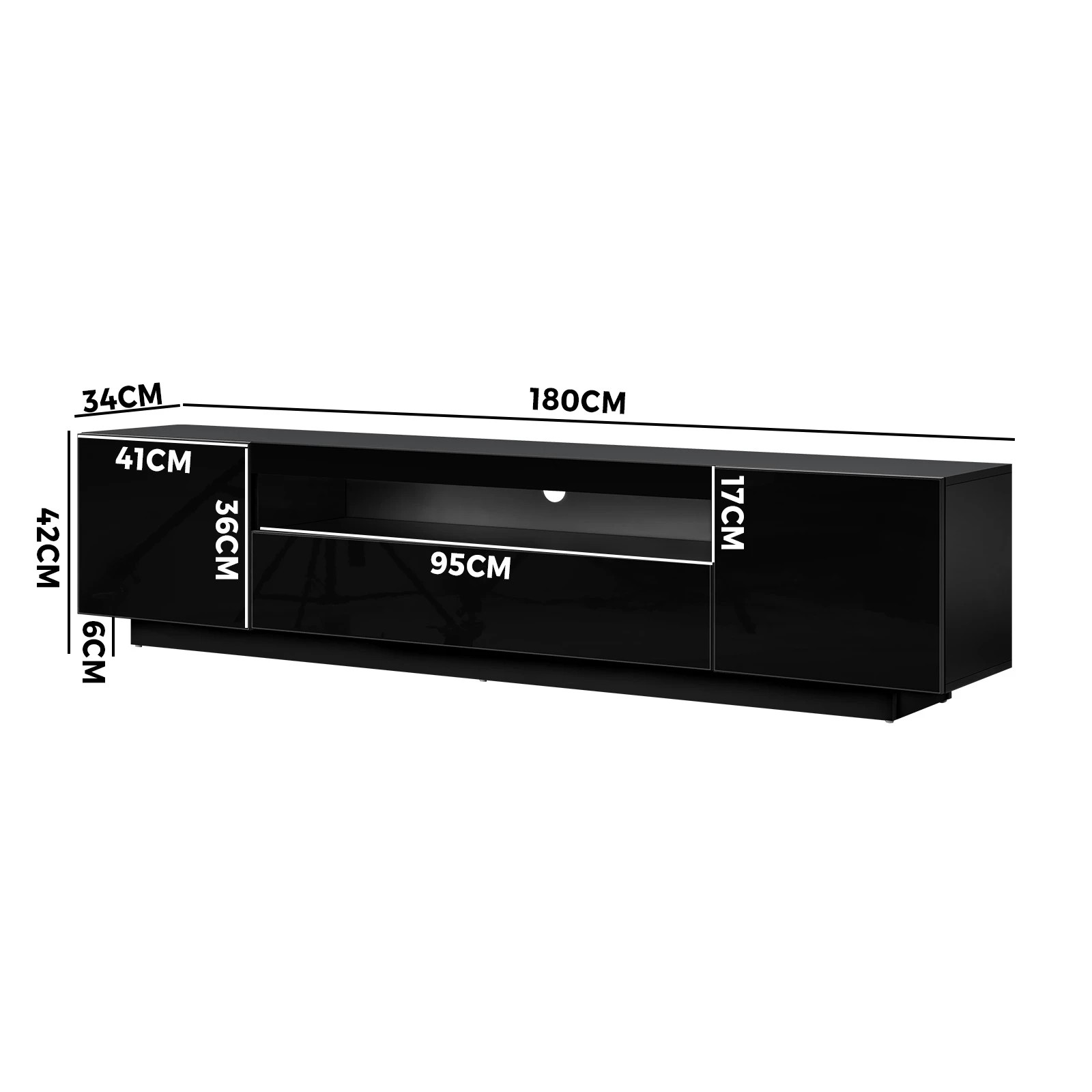 7 Oikiture Entertainment Unit Hight Gloss Rgb Led 180cm
 - Black, 7 of 8