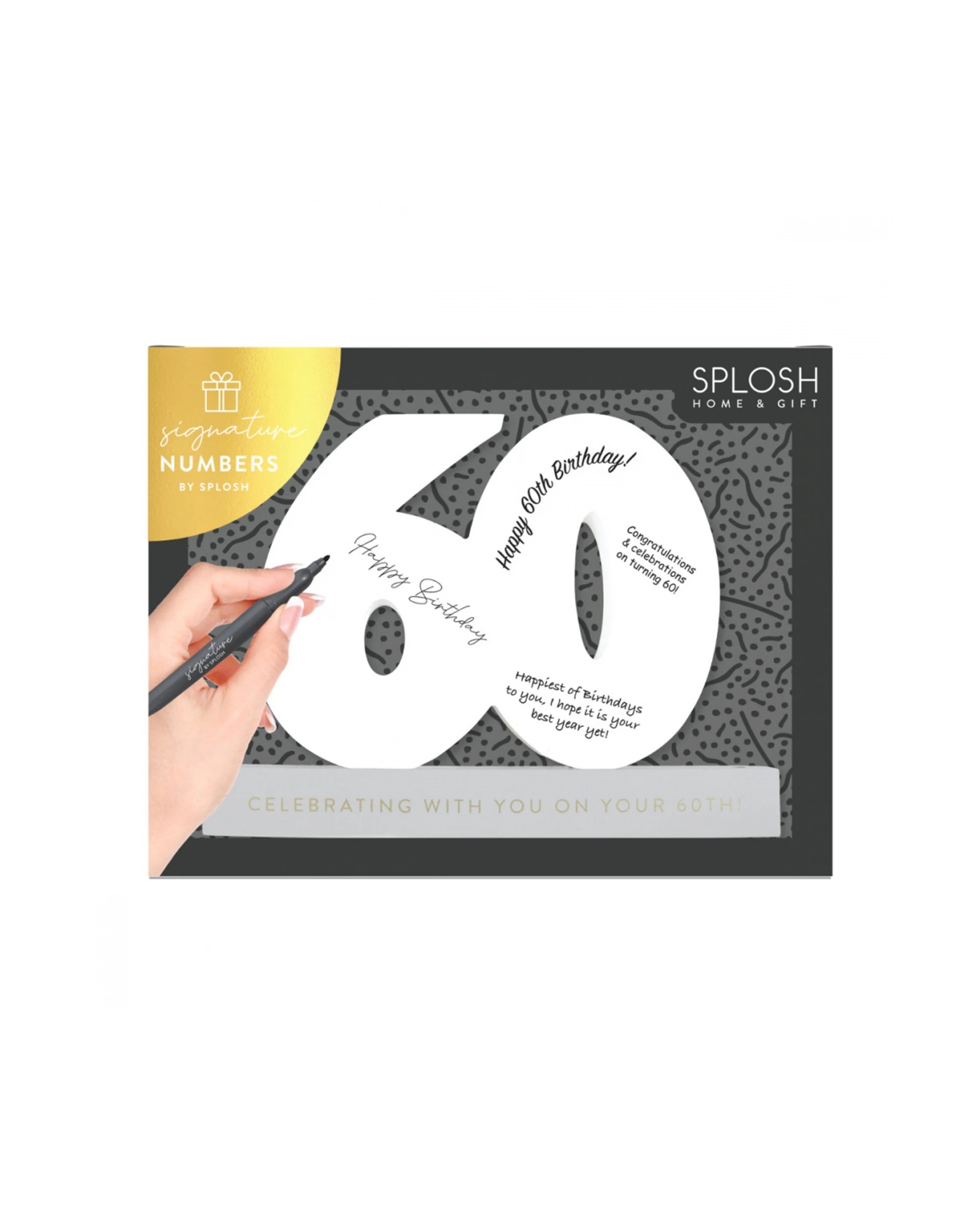 5 Splosh 60th Birthday Wooden Signature Number W/ Marker Keepsake 29x21cm White
 - White, 5 of 8