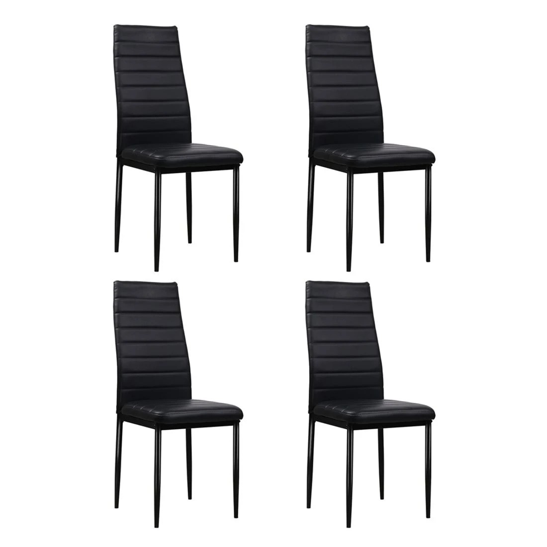 1 Artiss Dining Chairs Set of 4 Leather Channel Tufted - Black, 1 of 8