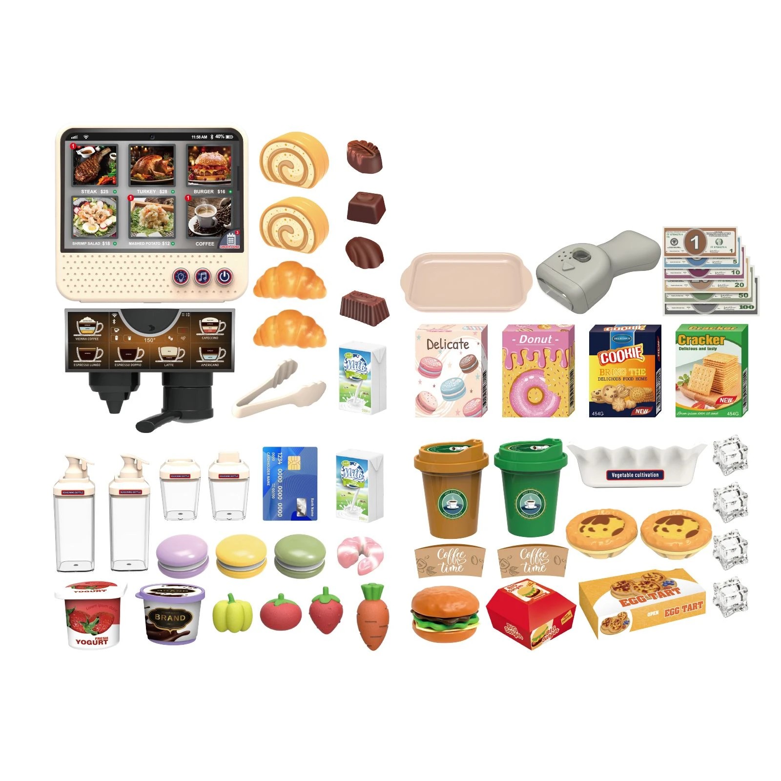 7 Ausway Kids Supermarket Role Playset with Scanner, Cash Register, Coffee Maker Play Food & Accessories, 7 of 7