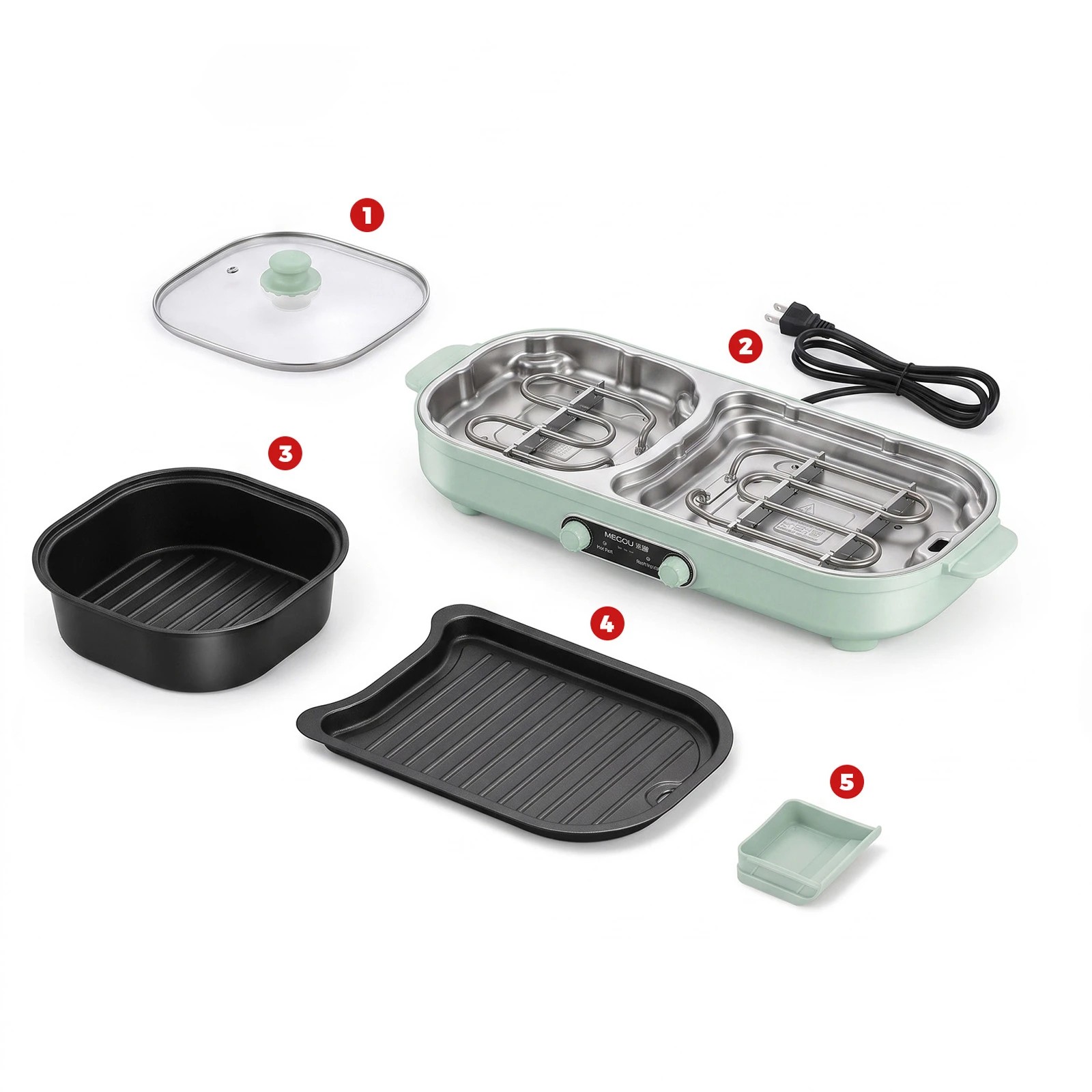 2 Yopower Electric Grill and Hot Pot 5L - Green, 2 of 5