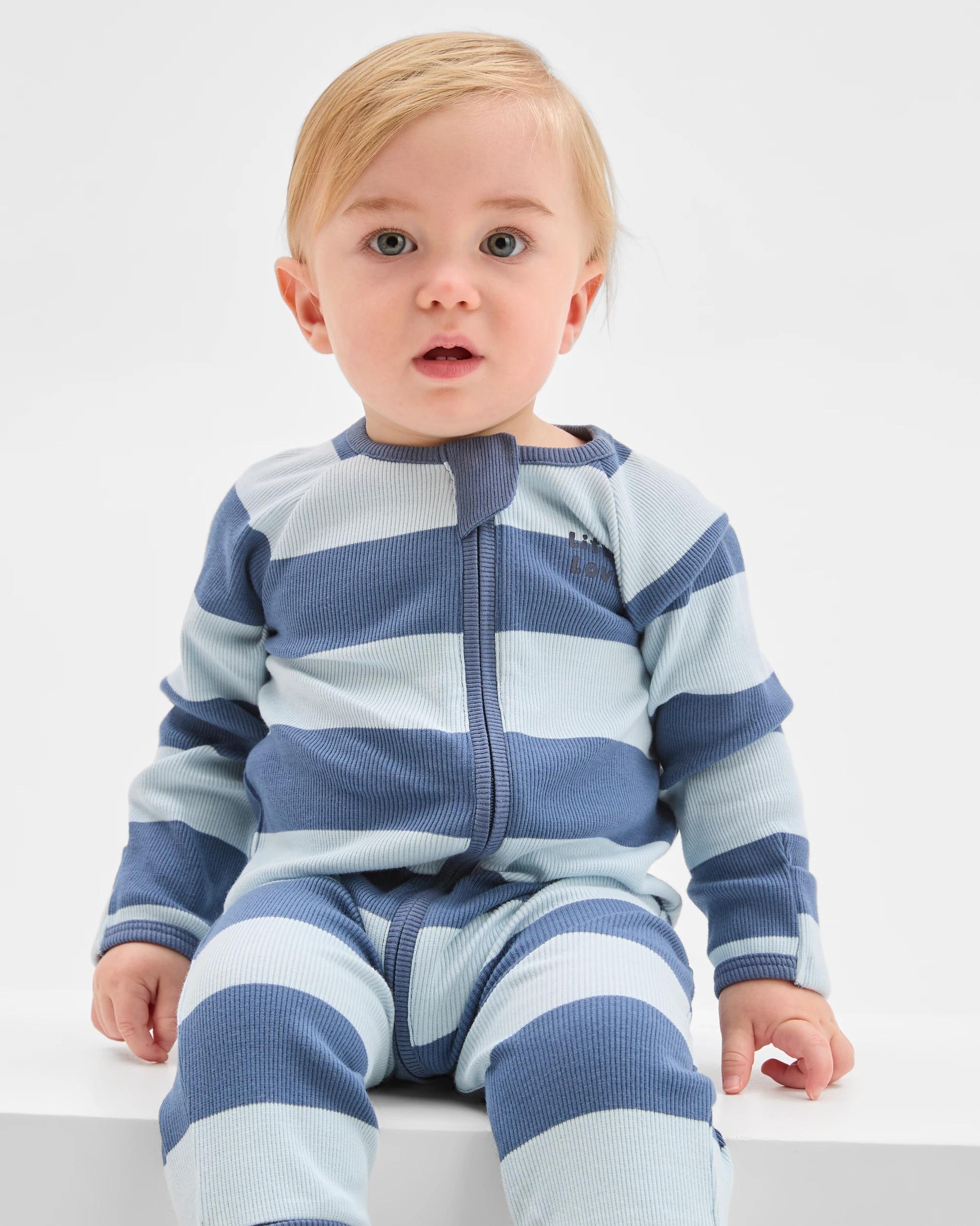 2 Target Baby Baby Organic Cotton Rib Zip Footless Coverall VINTAGE INDIGO STRIPE, 2 of 5